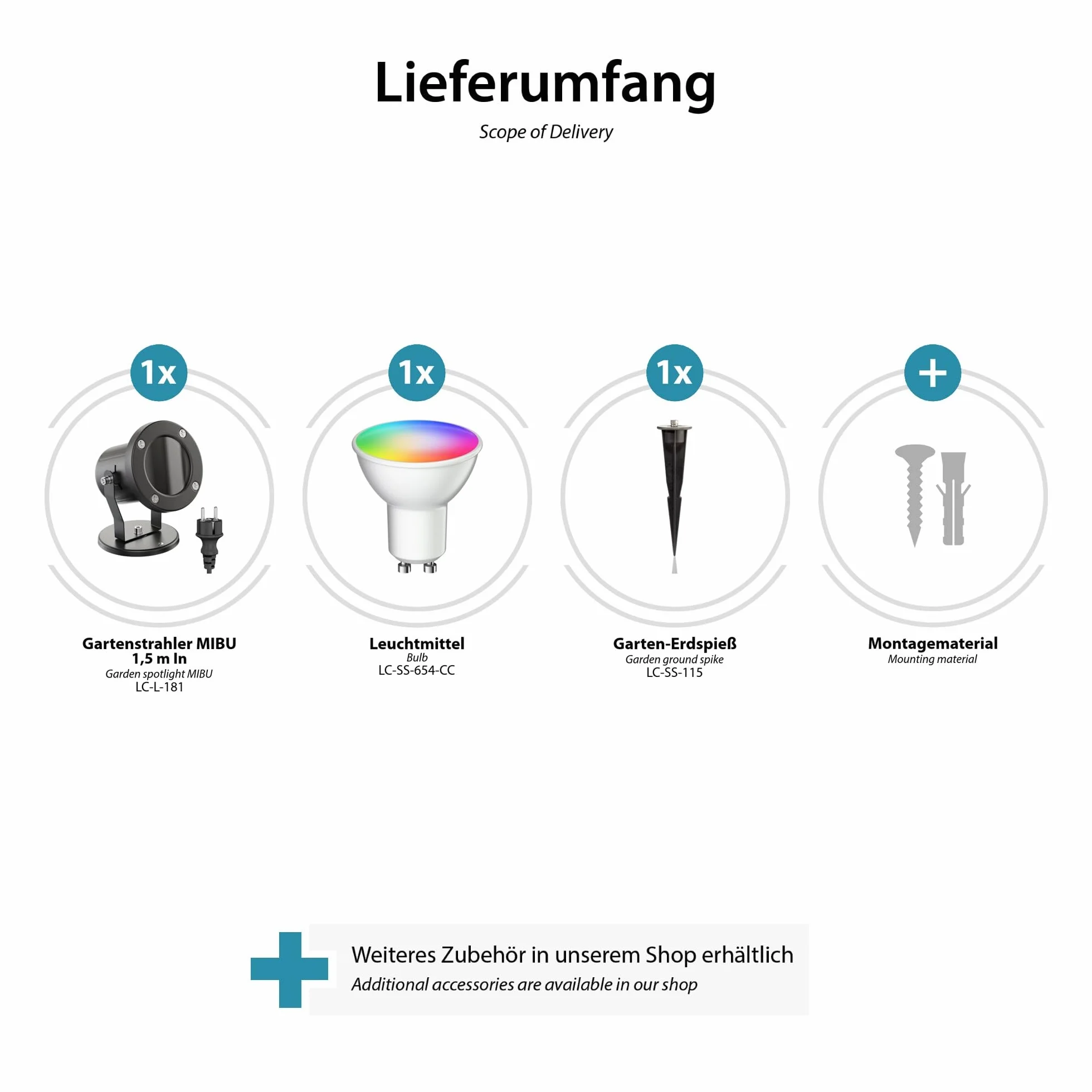 ledscom.de MIBU Projecteur de jardin acier inoxydable noir ampoule LED Smart Home RGBW GU10 5,41W 473lm