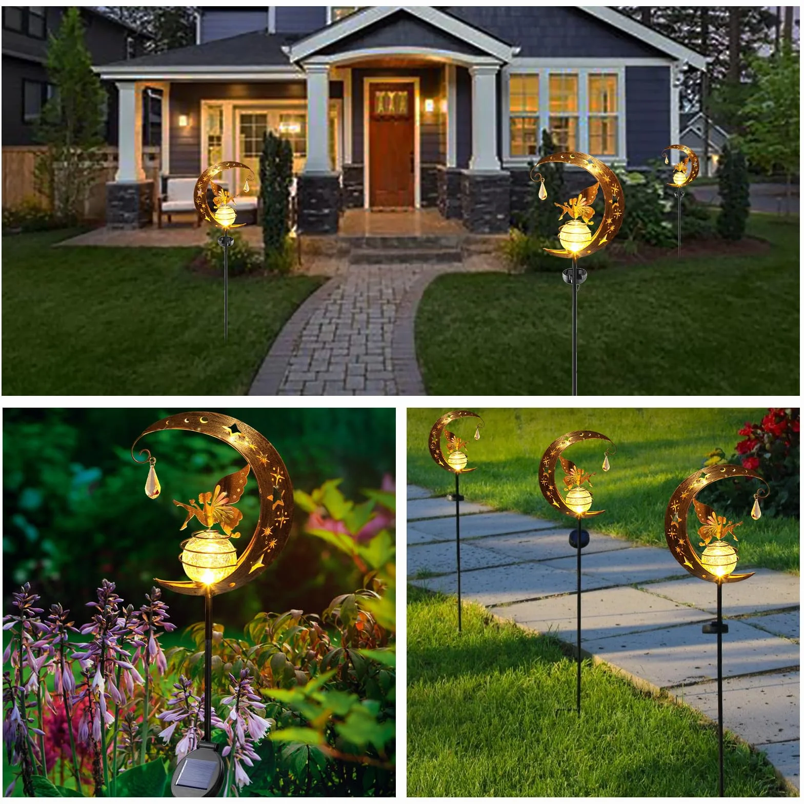 Euakee Solaires de Jardin Lampe Solaire Lune Boule Verre Fissuré Étanche Lumiere Exterieur Decorative Chemin Pelouse Patio Balcon Cour