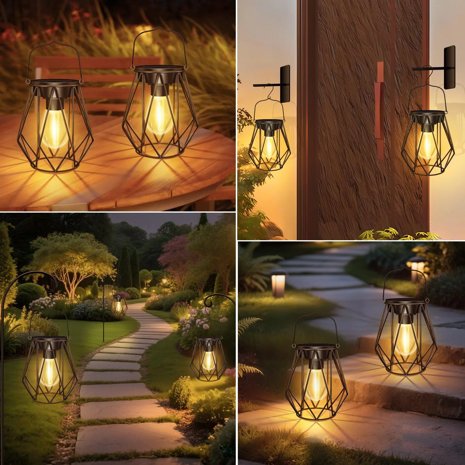 Lanterne Solaire Exterieur Jardin IP65 Étanche LED Métal 2 Pièces