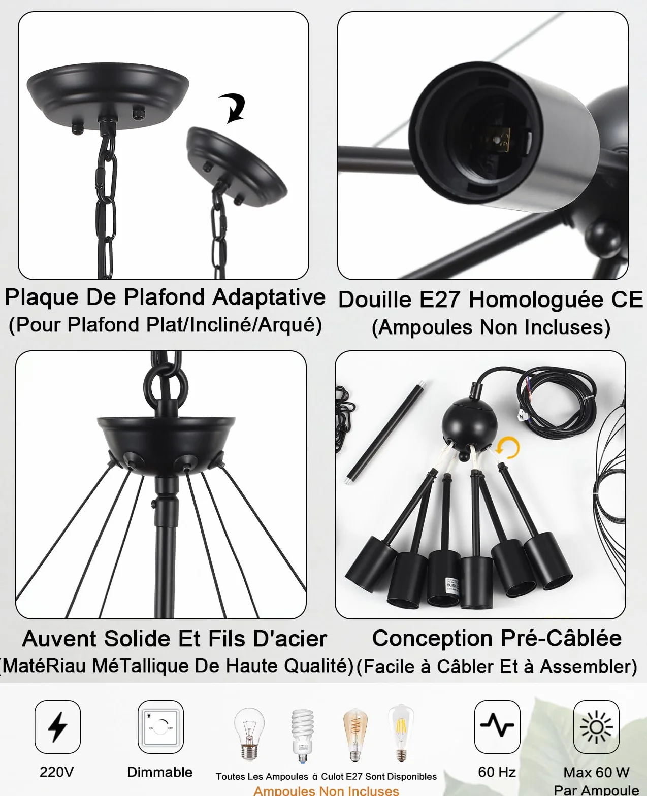 Lustre Industriel En Roue De Chariot, 6 Lumières Suspension Industrielle Noir Luminaire Plafonnier Vintage Lustre Industrial Pour Salon Cuisine Couloir Chambre à Coucher, Réglable En Hauteur