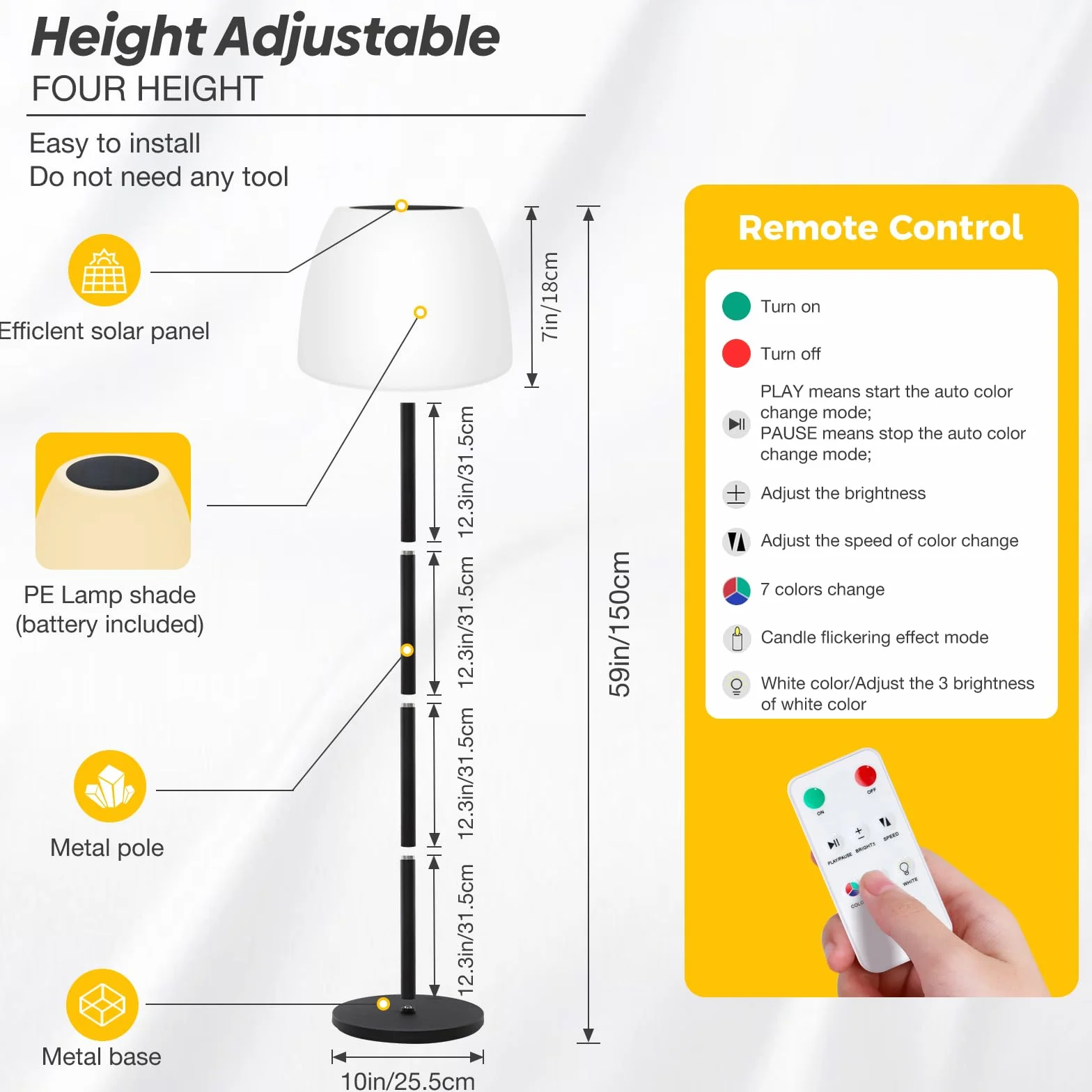 Lampe de Sol Extérieure Solaire avec Détecteur de Lumière, RGB, Blanc Chaud, Rechargeable, LED Étanche