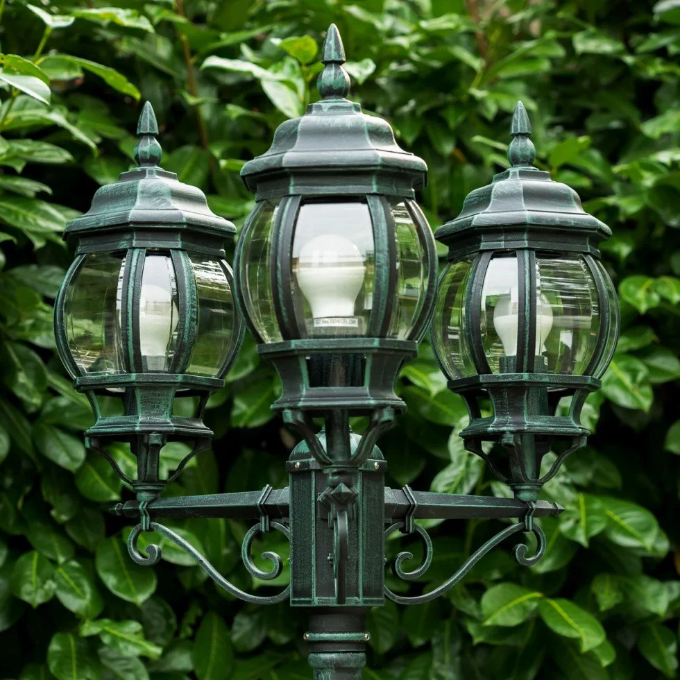 Kobe Lampe d'extérieur Candélabre Fonte d'aluminium Noir/Vert 3 Branches 215 cm E27 IP44