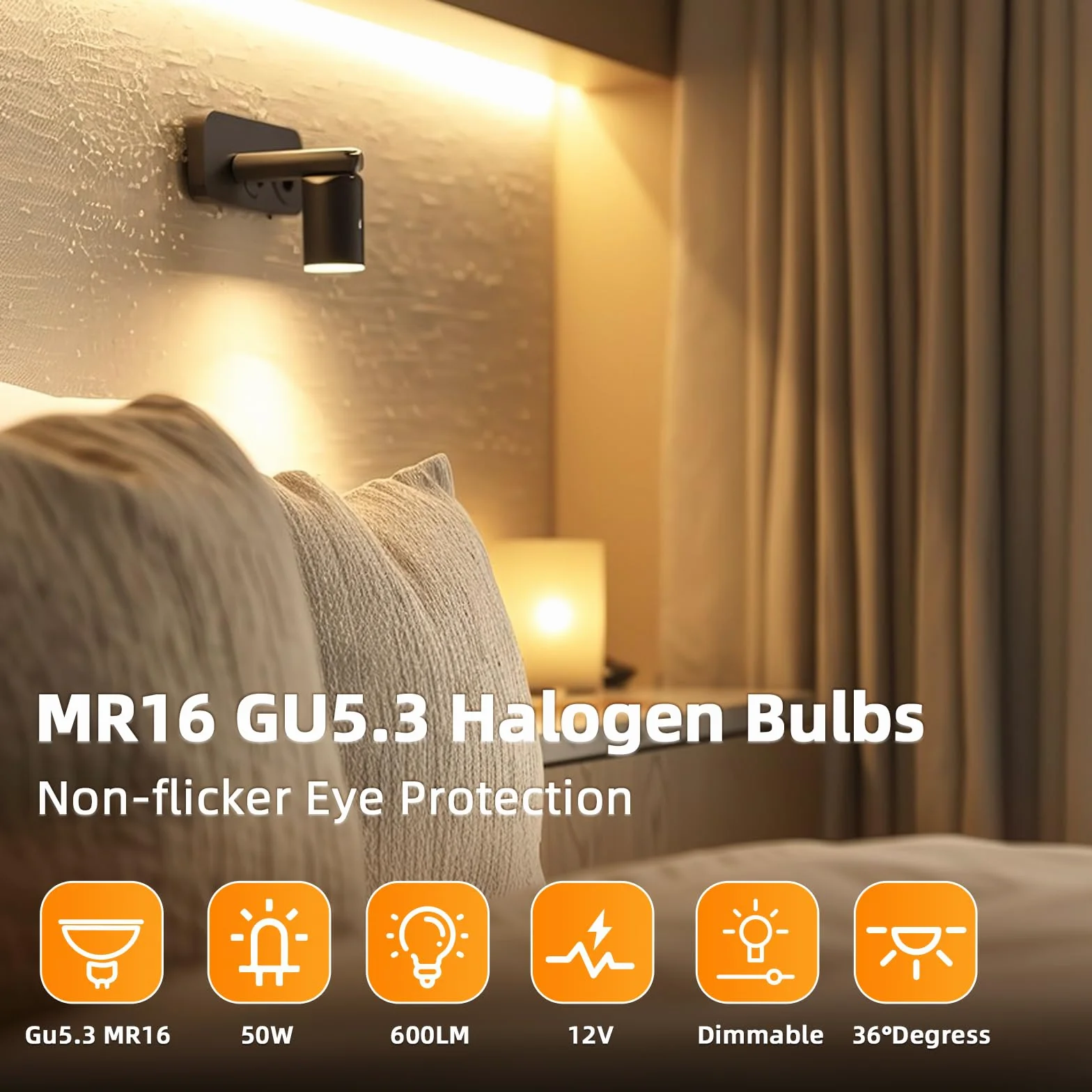 Pack de 8 Ampoules Halogène MR16 50W 12V GU5.3 Dimmable Blanc Chaud 2700K