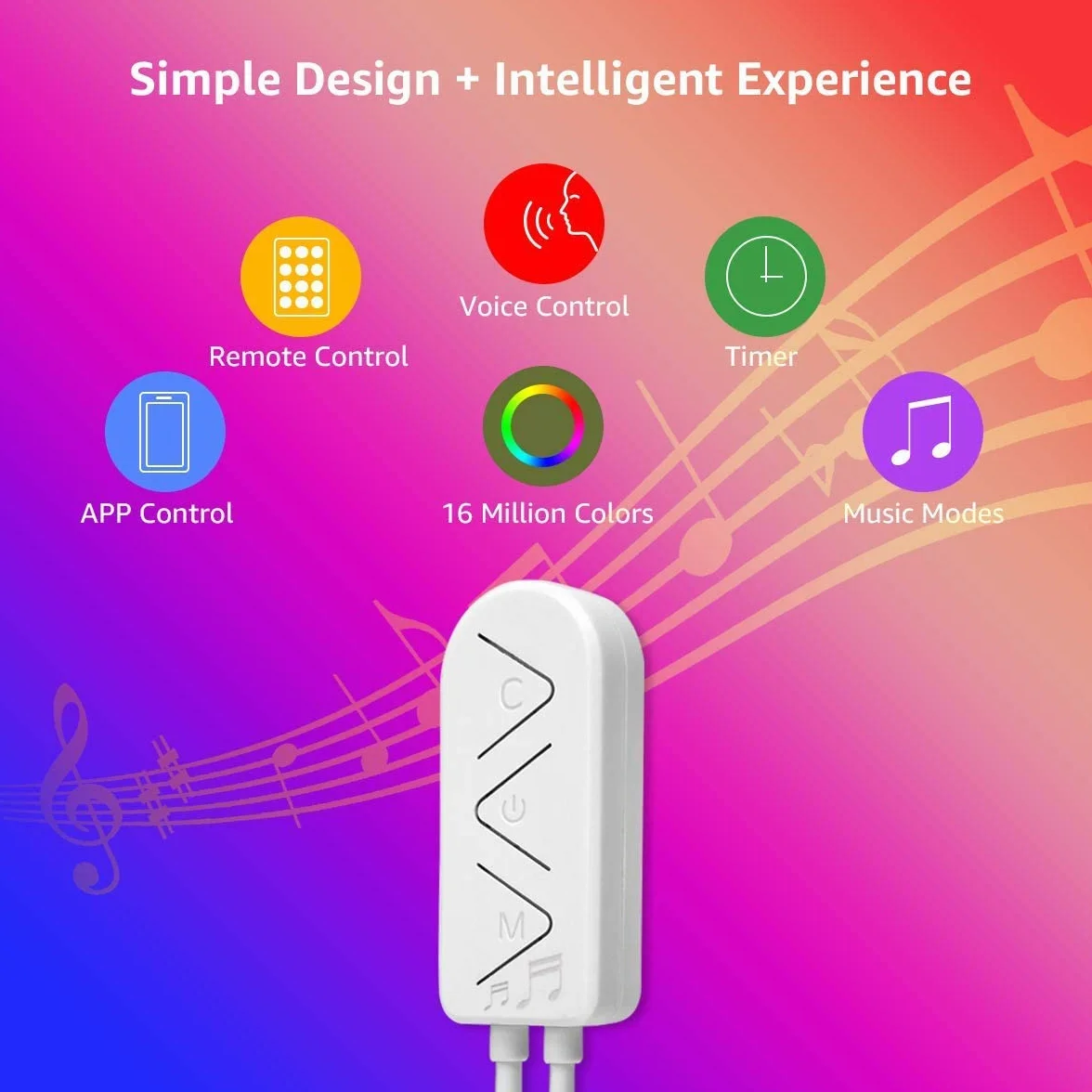 Lepro Ruban LED Intelligente de Musique 5M 24W 5050 RGB 300 LEDs WIFI Compatible Alexa Google Home