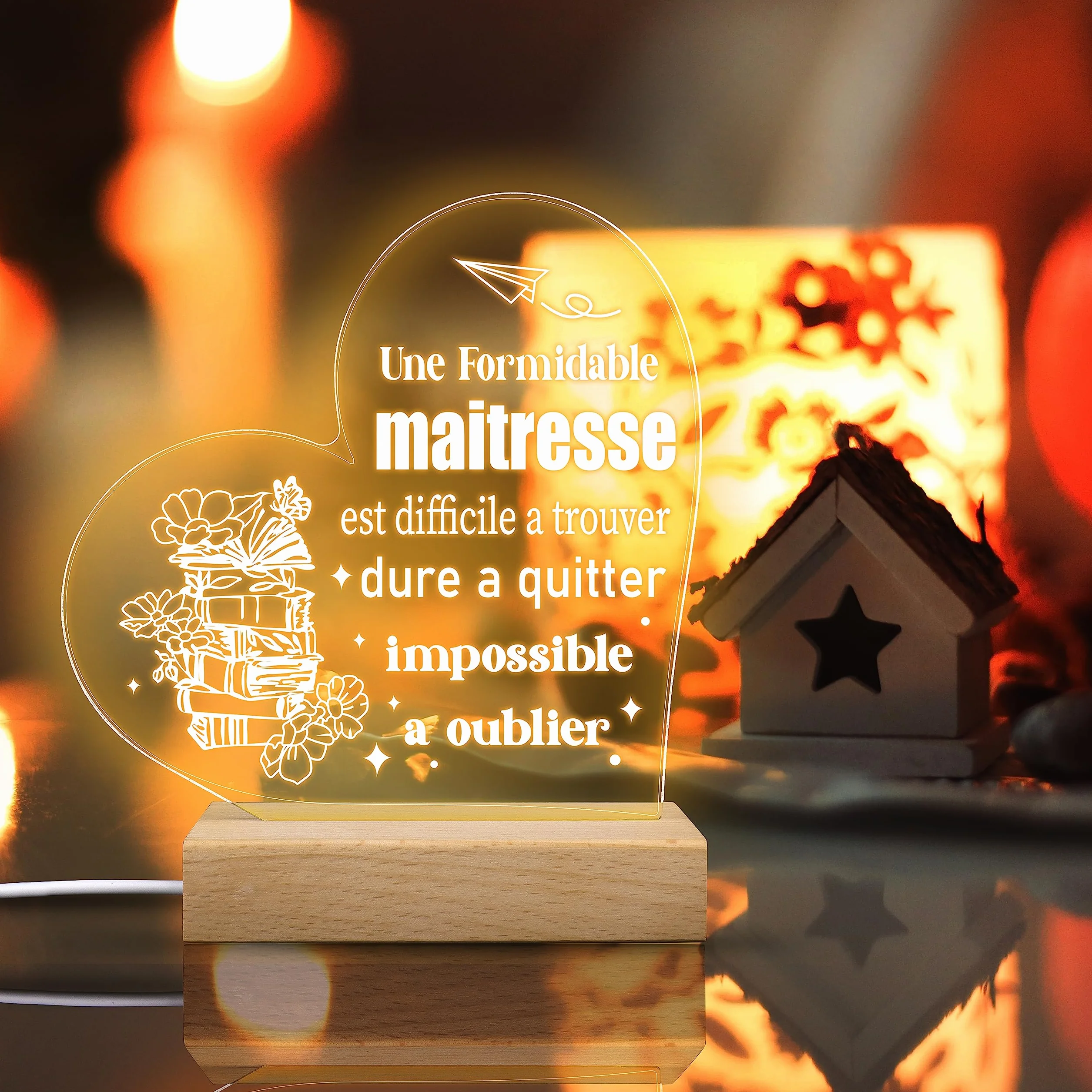 Merclix Lampe Cadeau Maitresse d'École Fin d'Année Maternelle Original Professeur Noel Retraite Anniversaire