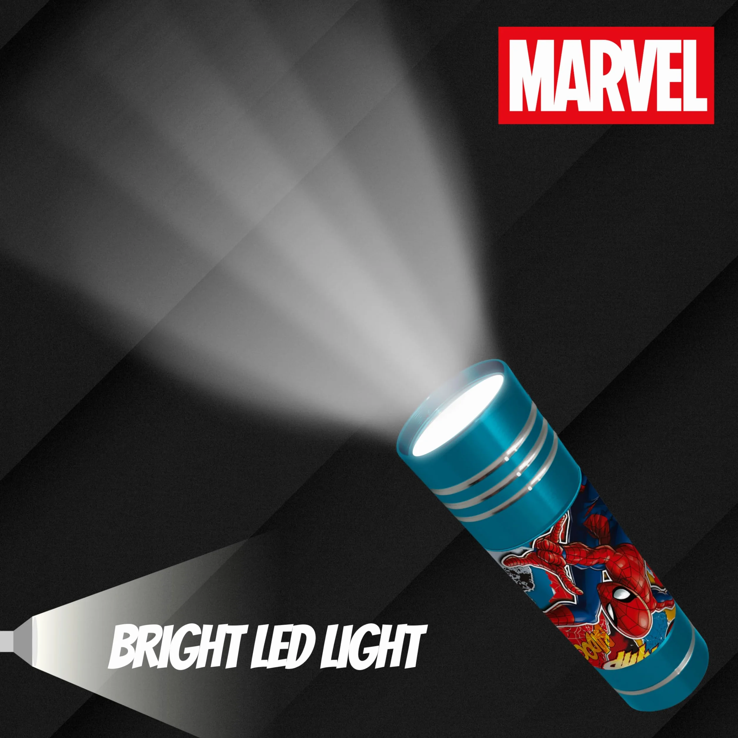 Lampe de Poche Spider-Man Marvel 9 LED avec Dragonne Cadeau Enfants Bleu