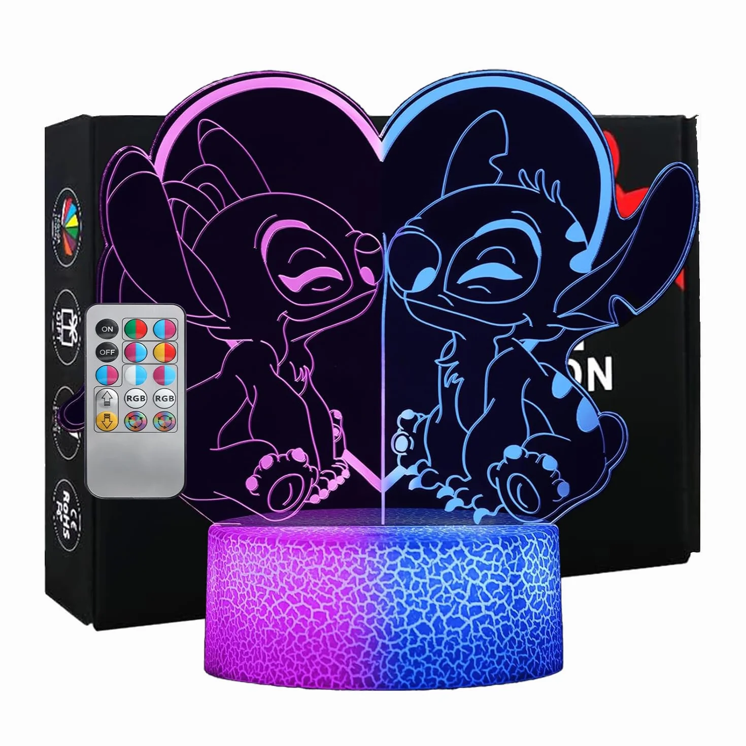 Lampada Stitch 3D LED 32 Couleurs Double Affichage Veilleuse avec Télécommande Smart Touch Décoration Chambre Enfant Cadeau Anniversaire Noël
