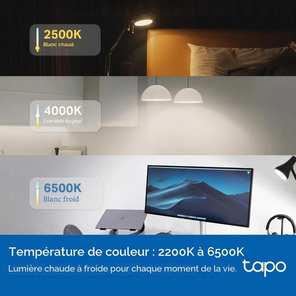 Tapo Ampoule intelligente B22 Matter, 1055 lm, 8,6 W, surveillance énergie, intensité variable, compatible Alexa Apple HomeKit