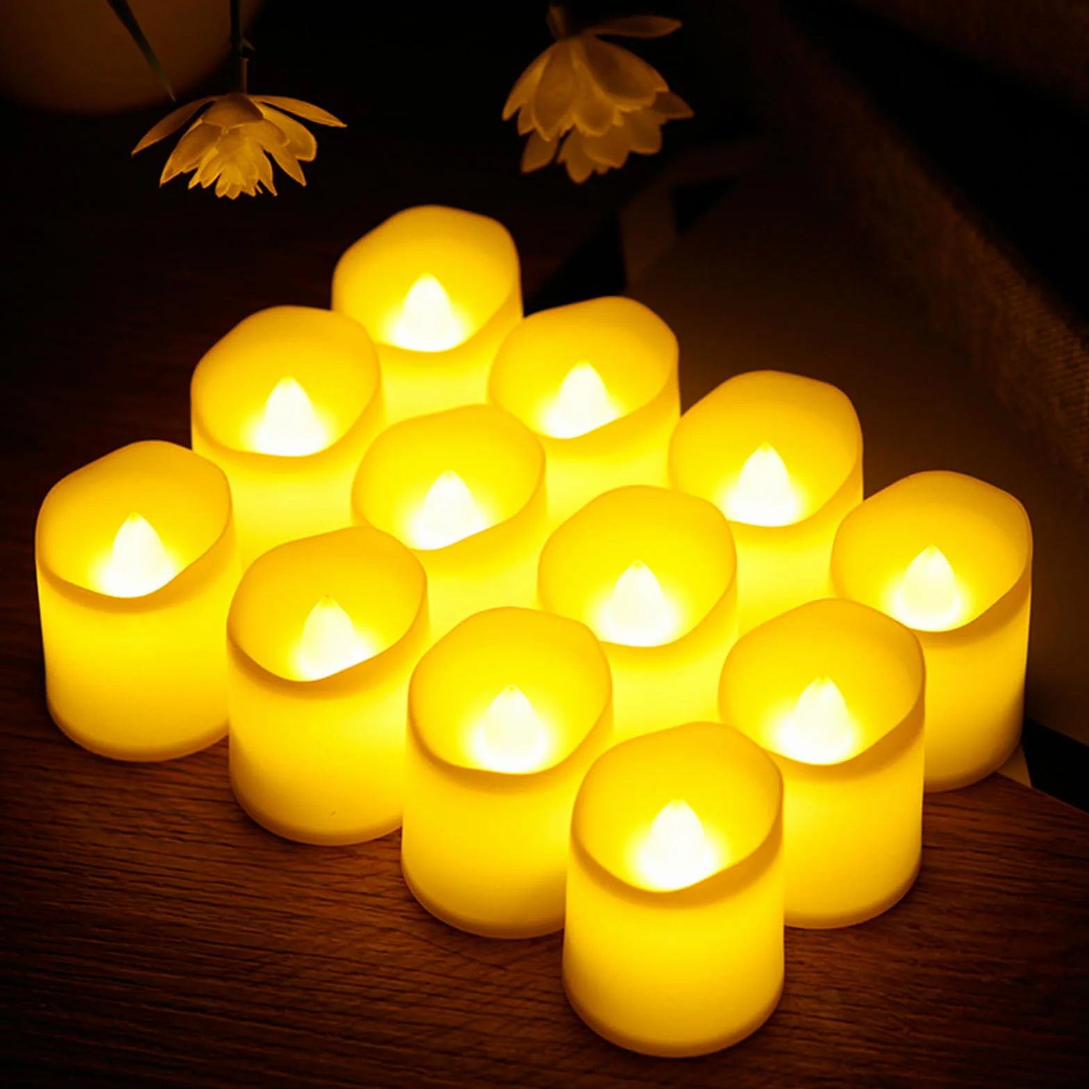 Bougies LED Vacillantes 24 Pièces Effet Flamme Réaliste Chauffe-Plat Électriques Sans Flamme pour Noël Mariage