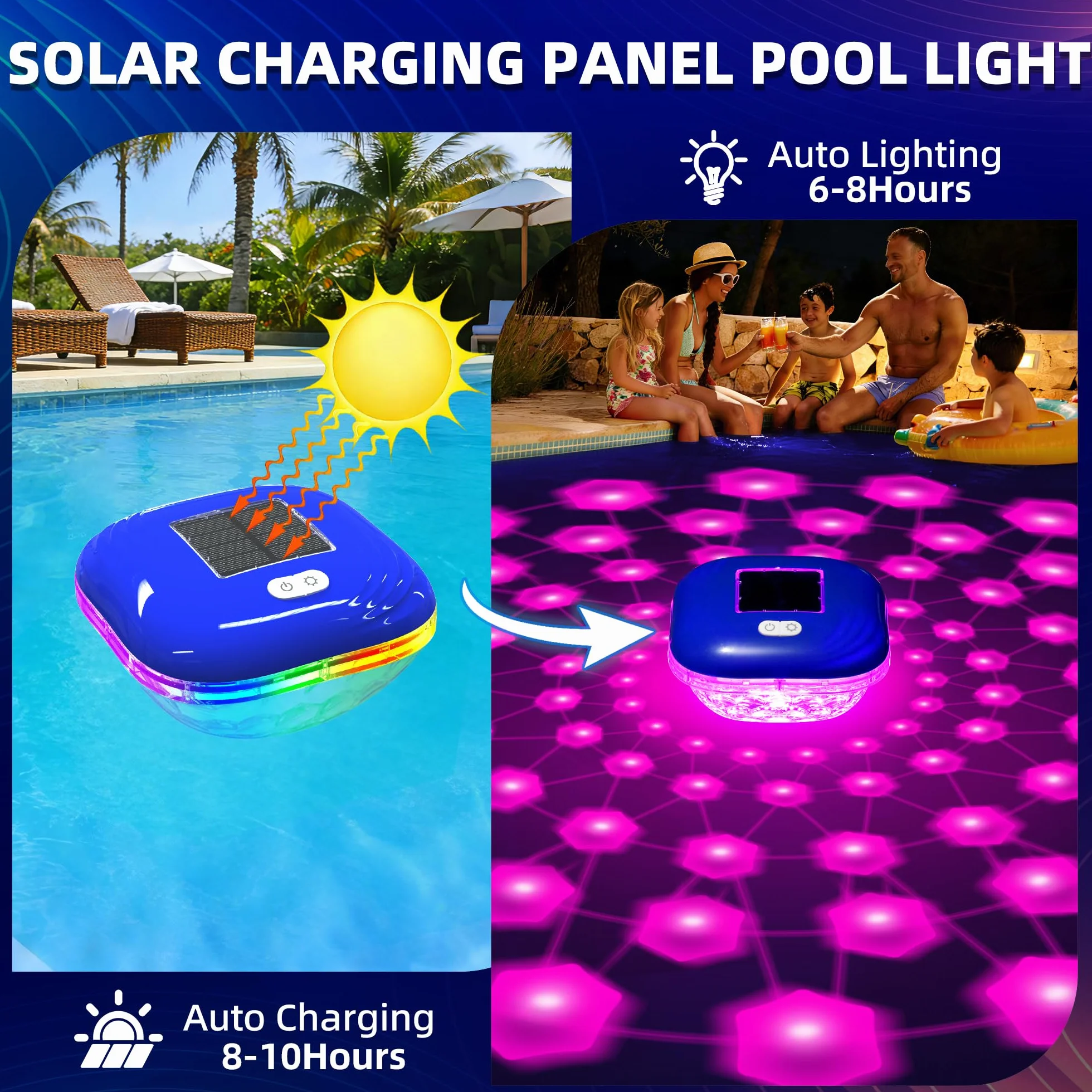 Luxfero Lampe Piscine Flottante Solaire IP68 LED 9 Couleurs, Éclairage Piscine Extérieure