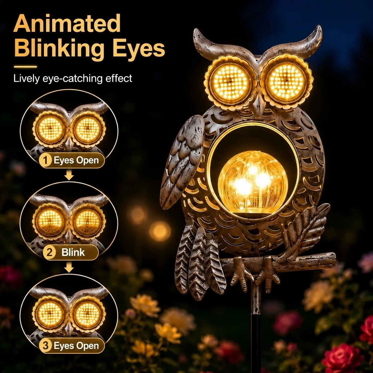 Lampes solaires extérieur hibou IP65 décoration jardin étanchéité