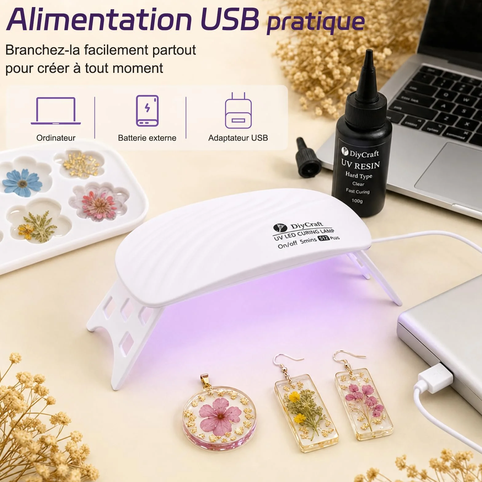 Lampe UV pour Résine 36W Mini Portable USB 12 LED Pliable Compatible Résine Époxy UV DIY Nail Art Modélisme