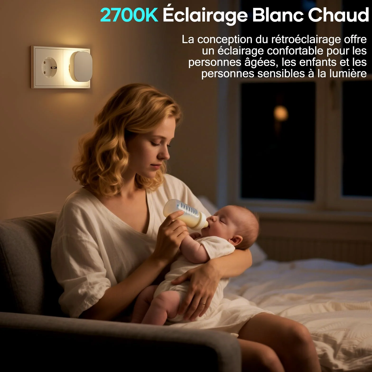 Suright Lot de 2 Veilleuse Prise Electrique avec Détecteur de Mouvement et Capteur Crépusculaire, Luminosité Réglable 0.5-60LM, 2700K