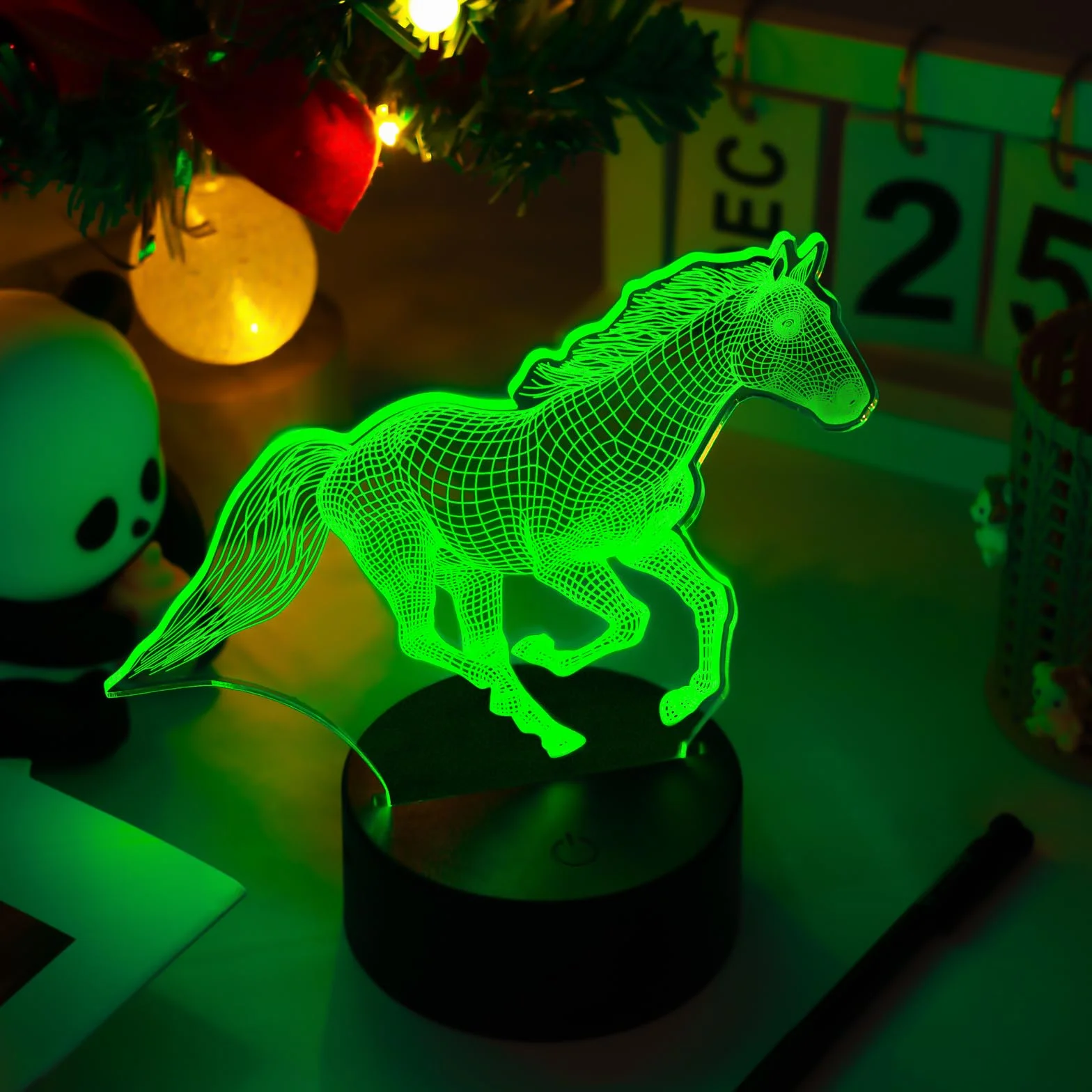 3D Lampe Cheval Veilleuse Enfant 16 Couleurs USB Batterie Interrupteur Effleurement Cadeau