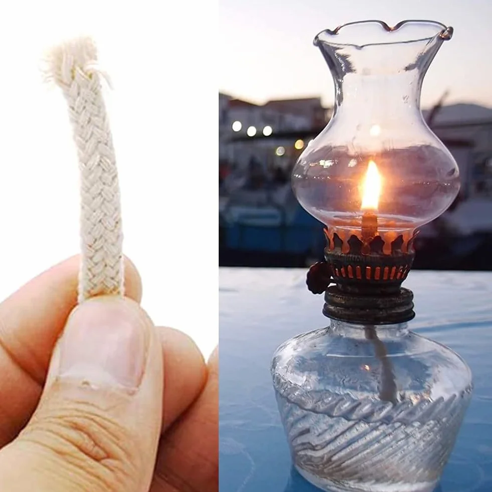 Lot de 50 mèches en coton 6,7 mm pour lampes à pétrole et huile 16 cm