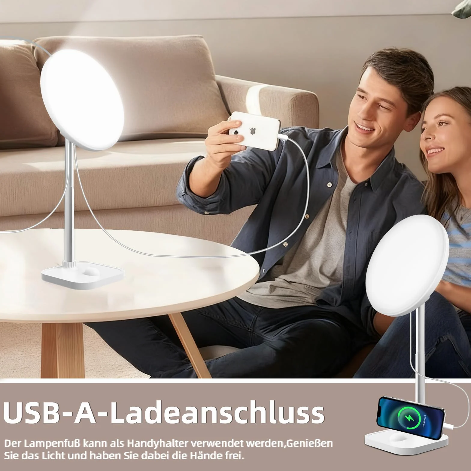 Lampe de luminothérapie 15000 Lux 3 températures de couleur 5 intensités réglables avec minuterie télécommande USB-A