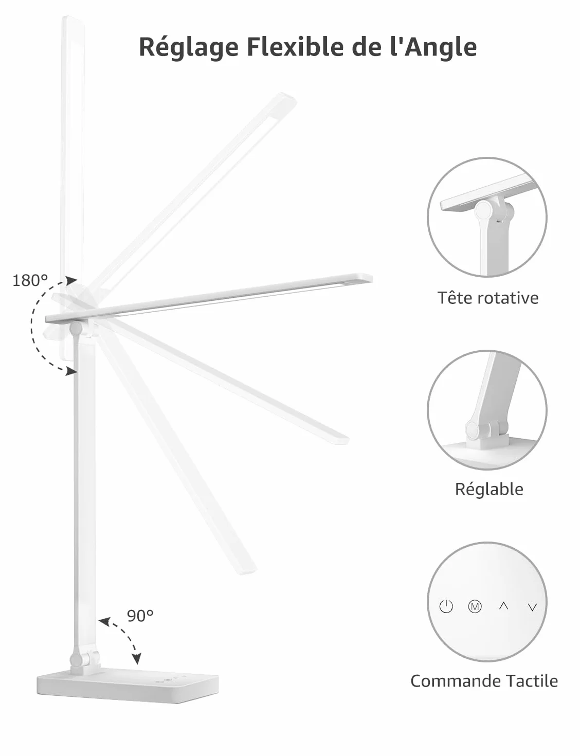 Lepro Lampe de Bureau 800 lm, 5 Modes Couleur, 5 Niveaux Luminosité Dimmable, Anti-Éblouissement, Contrôle Tactile, Blanc