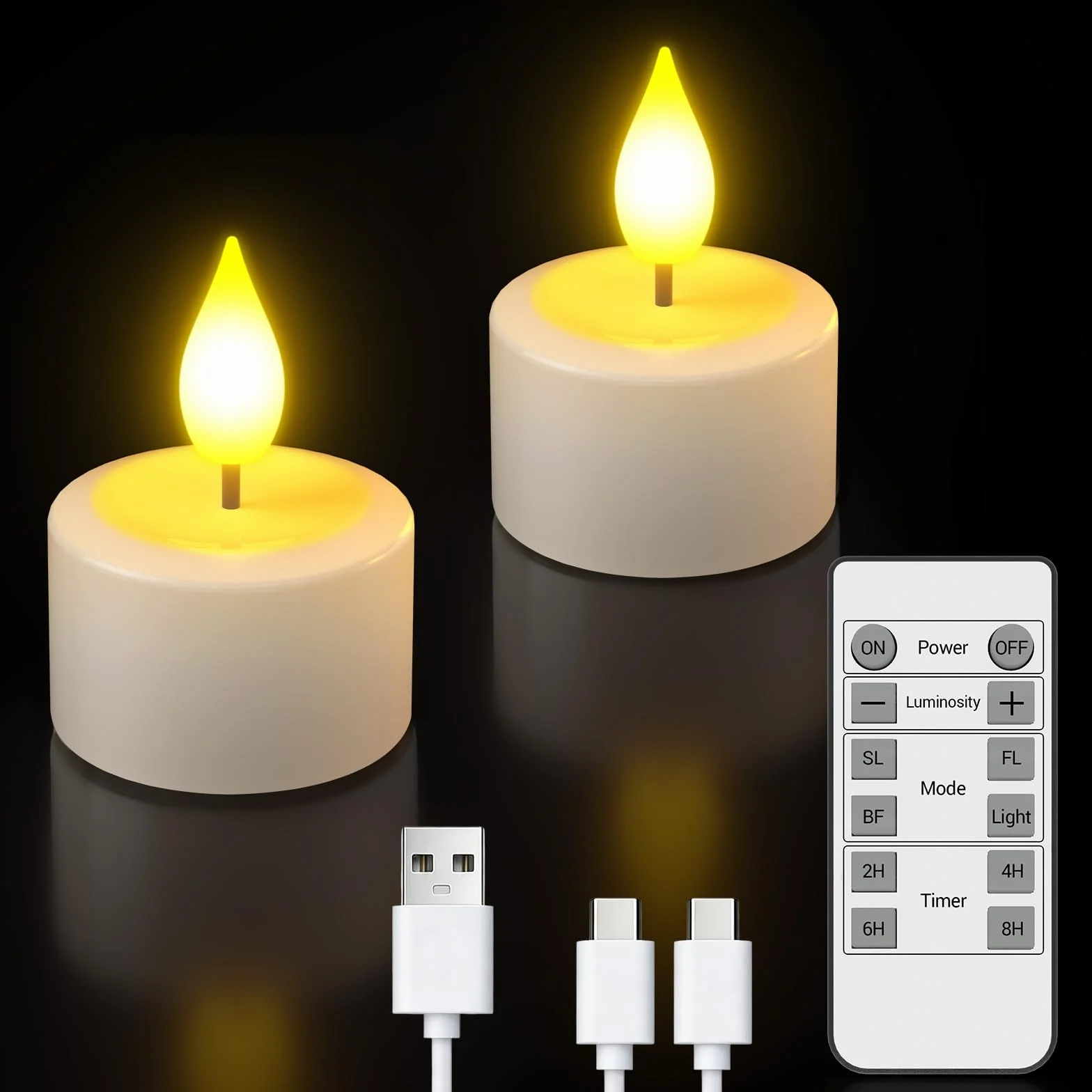 PChero Lot de 2 bougies chauffe-plat rechargeables LED sans flamme avec minuterie à distance pour Halloween Noël