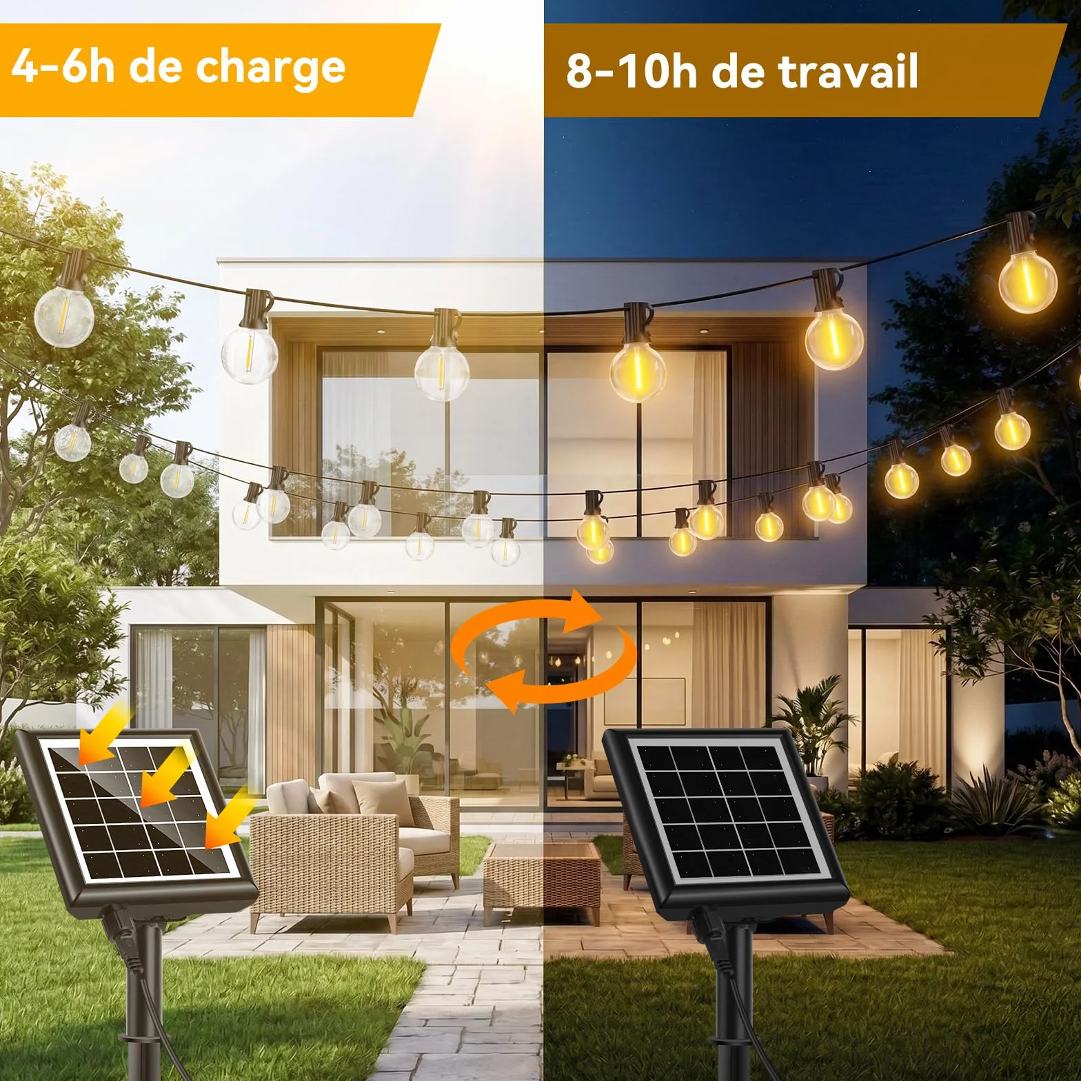 Guirlande Solaire Exterieur LED 30M Télécommande 38+2 Ampoules G40 Étanche Jardin Terrasse Balcon