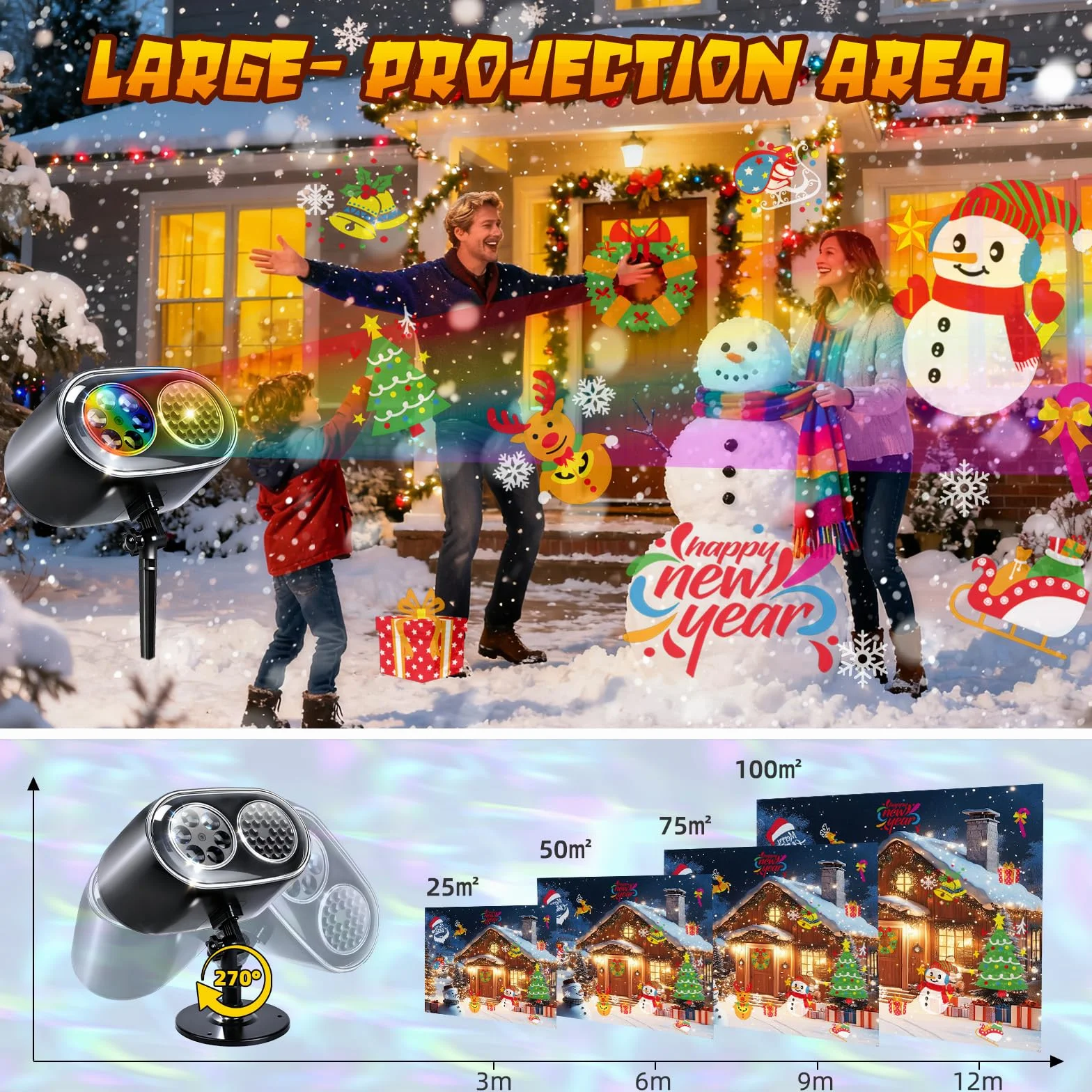 Charmofun 2 in 1 Projecteur de Noël Extérieur LED Dynamique avec Télécommande IP65