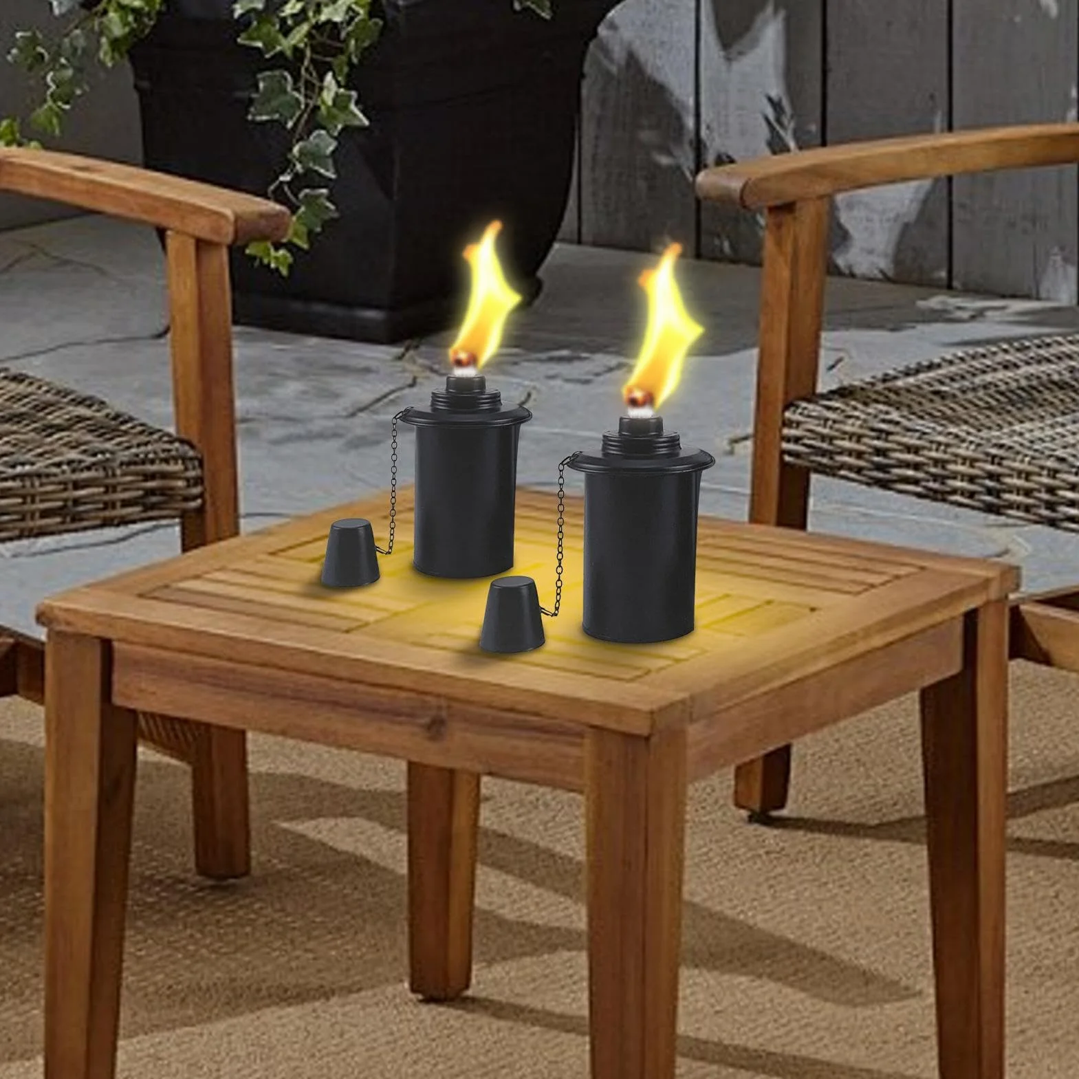 Boîte de torche décorative lot de 4 cartouches rechargeables couvercle métal torche table citronnelle décoration intérieur extérieur
