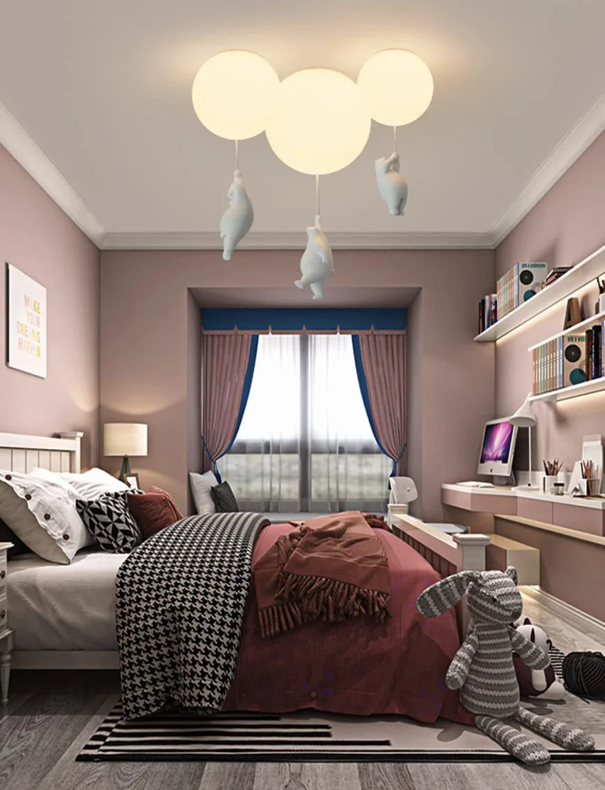 Moderne Lustre Ours Polaire Abat-Jour Givré Sphérique 15cm pour Chambre Enfants Garçon Fille