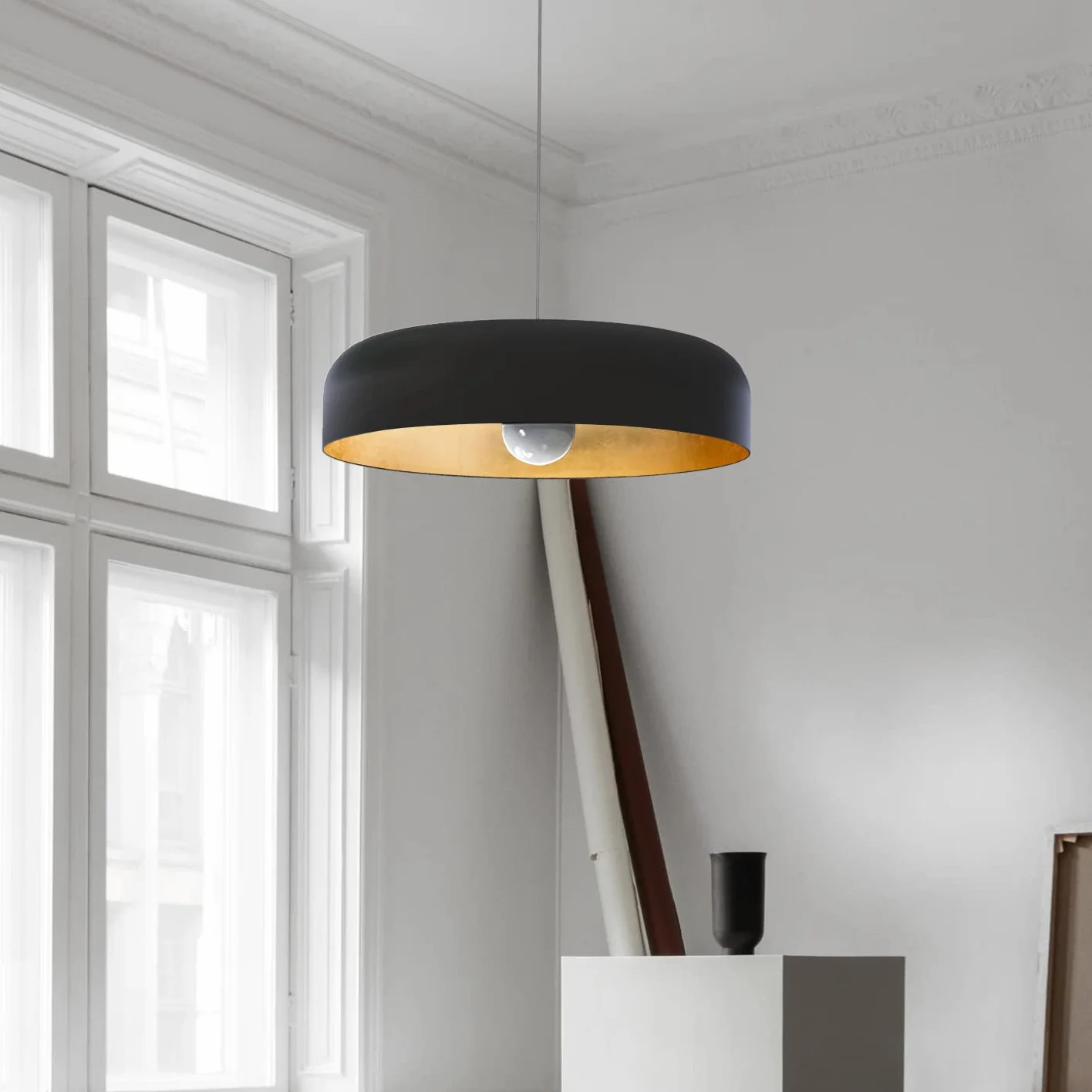 L+ Lustre suspendu moderne cylindrique en métal - Diamètre 50cm - Raccord E27 - Made in Italy - pour la cuisine et le salon (Vert Iceberg, 50cm)