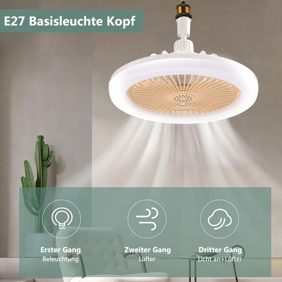 Ventilateur de Plafond avec Lumière E27 Silencieux Télécommande 25cm Jaune