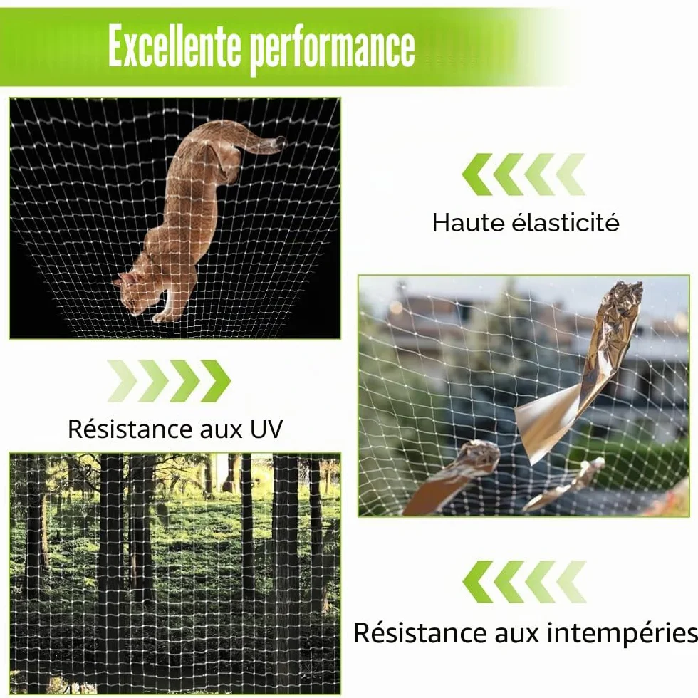 Filet de protection pour chat transparent 6 x 3 m nylon maille 2,5 cm résistant UV intempéries sécurité balcon