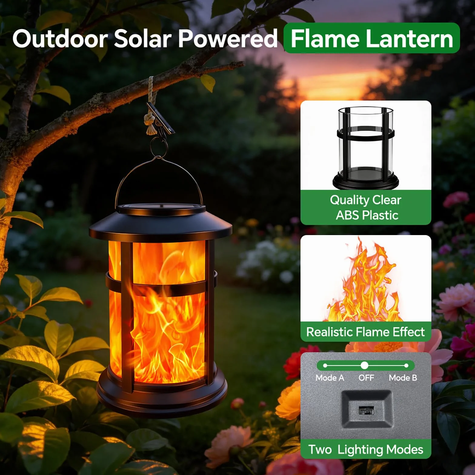 Lanterne Solaire Extérieur Jardin IP65 Lampe Solaire Effet Flamme Lot de 2