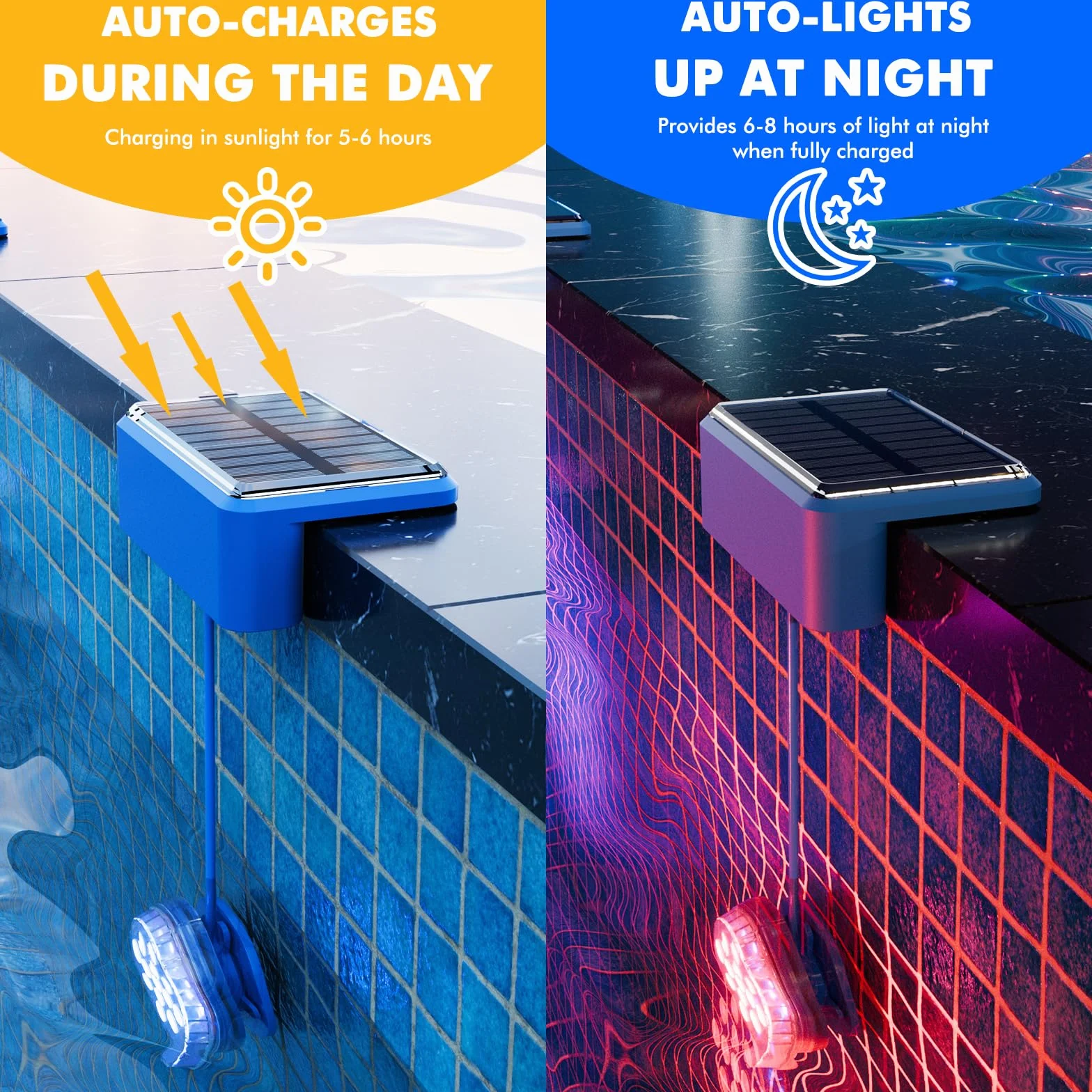 Quntis Lot de 2 Lumiere Piscine Solaire LED IP68 Etanche 1500 mAh Multicolore Blanc Chaud avec Télécommande