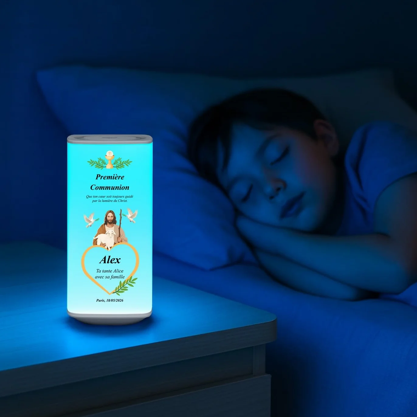 Maverton Veilleuse Bébé Personnalisée Lampe de Chevet Enfant LED Rechargeable USB avec Impression Multicolore Cadeau