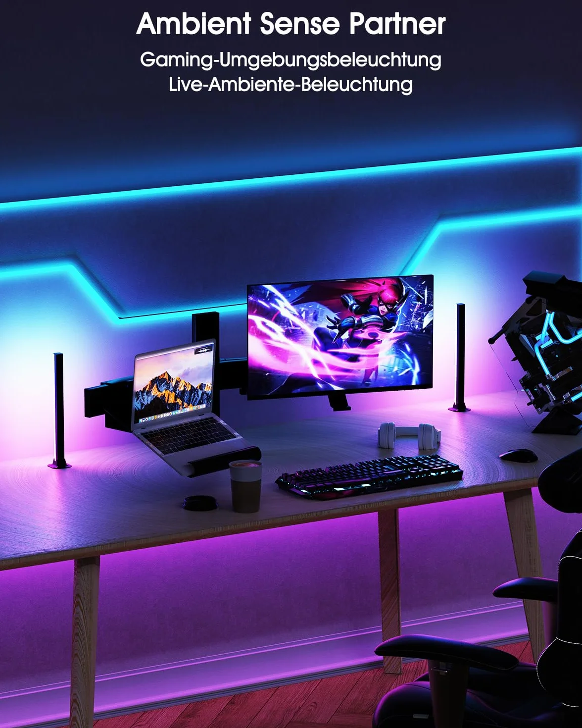 Loyal Lampe LED TV Gaming Smart LED Barre RGB avec Modes Scène et Musique, Connectée App & Télécommande, 42cm