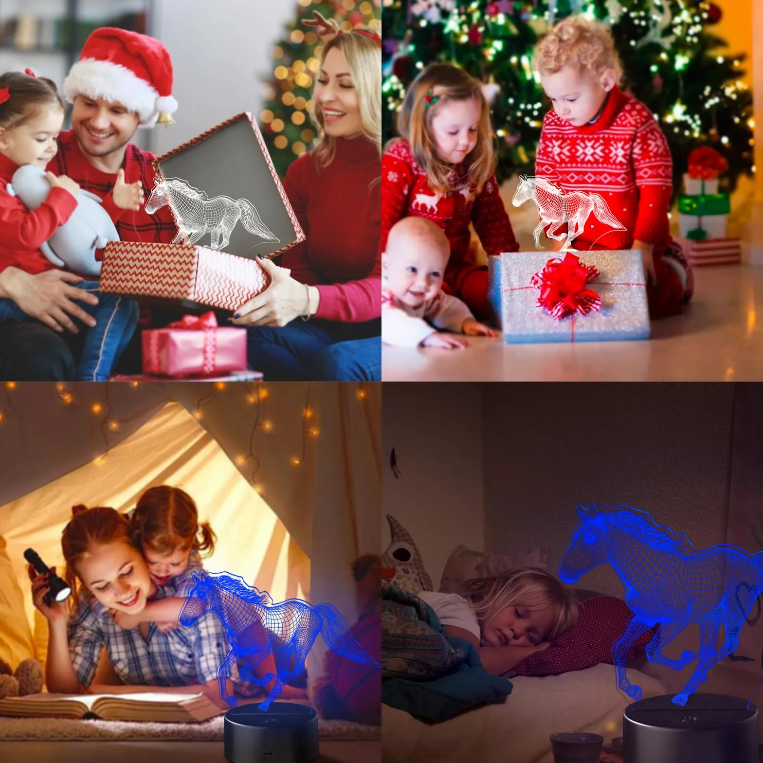 3D Lampe Cheval Veilleuse Enfant 16 Couleurs USB Batterie Interrupteur Effleurement Cadeau