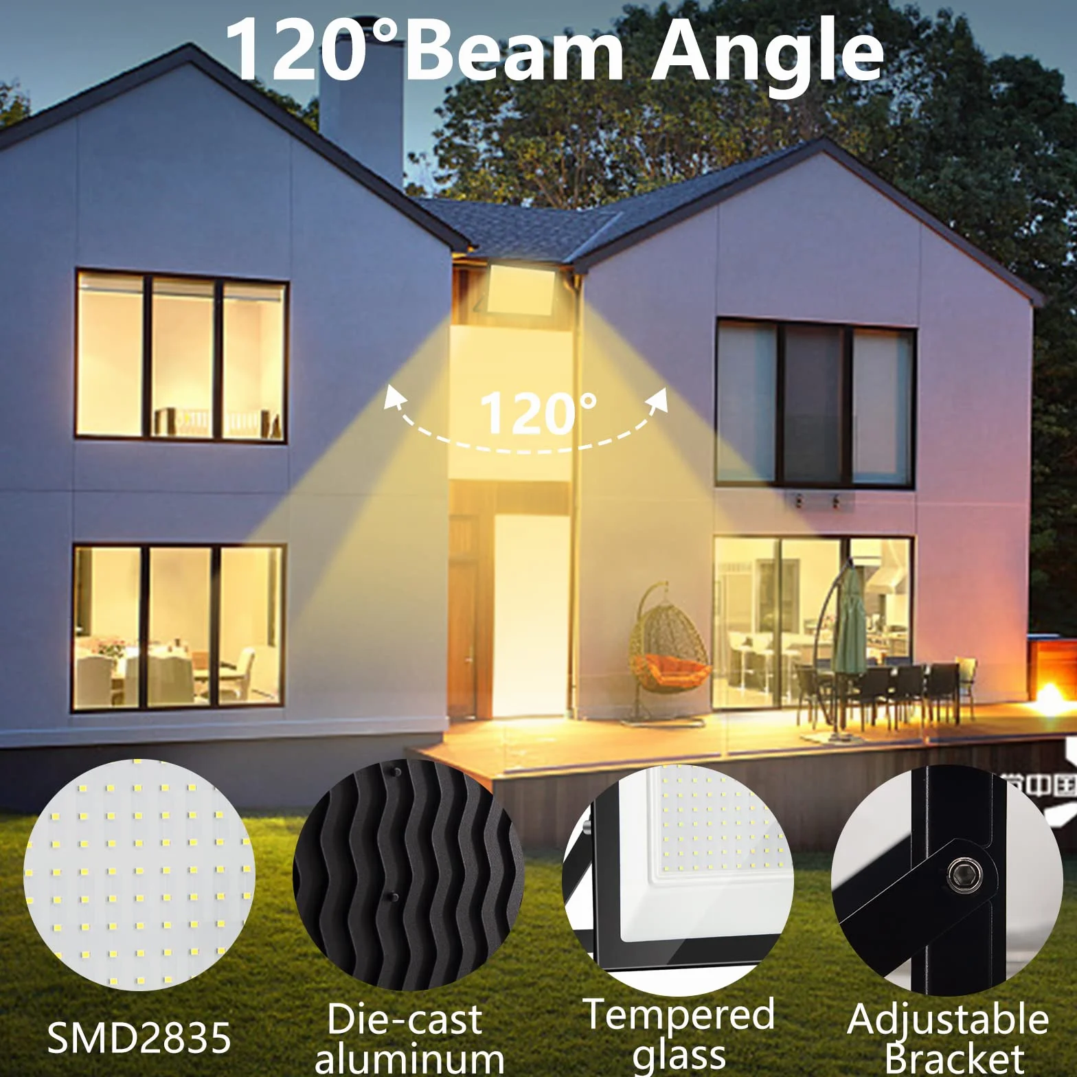 Projecteur LED Extérieur 100W IP65 Étanche 10000LM 3000K Blanc Chaud Spot de Sécurité Jardin Garage
