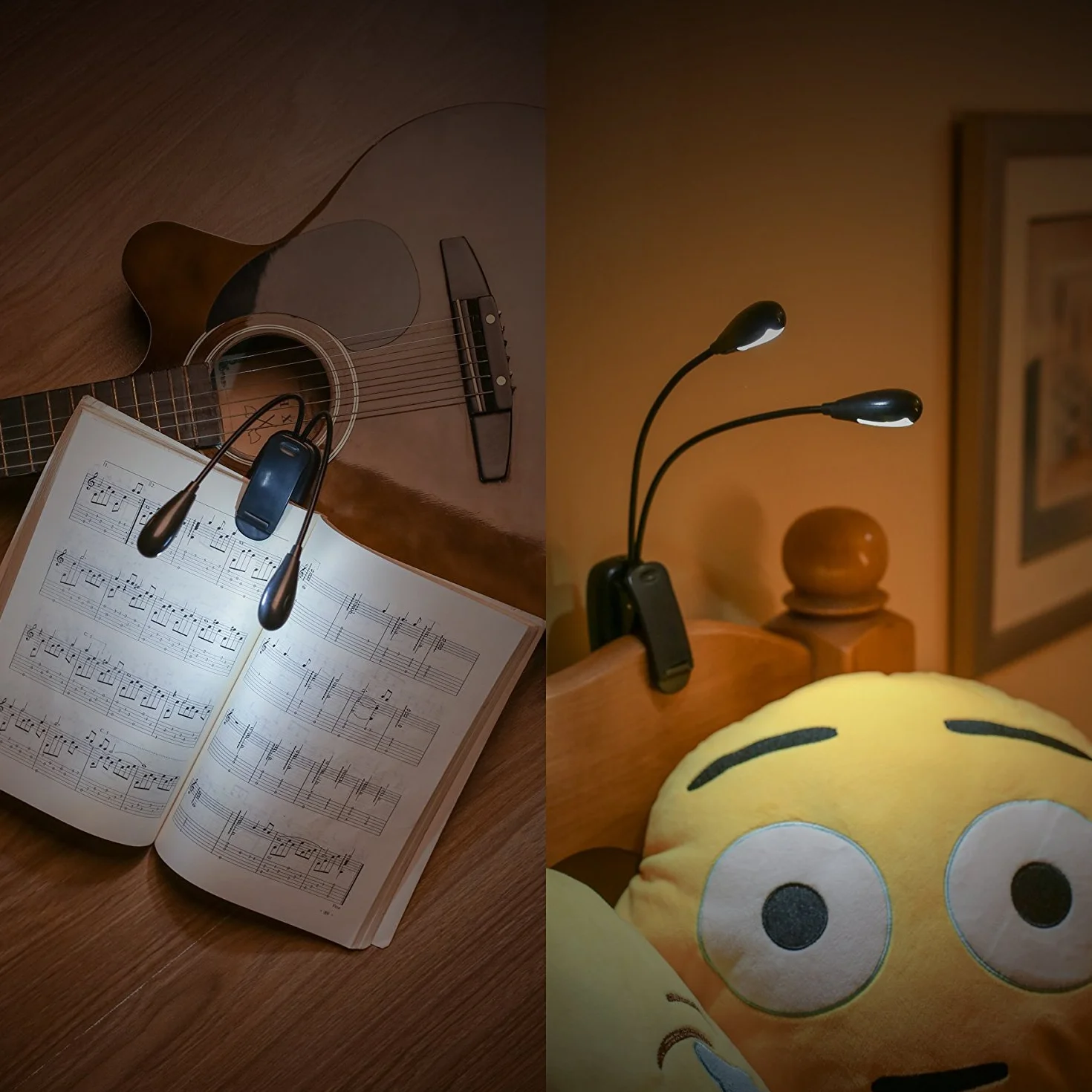 Lampe de Lecture Deux Têtes Liseuse Lampe Clip 8LED 2 Mode Luminosité Réglable 360° Cou Flexible Portable Veilleuse