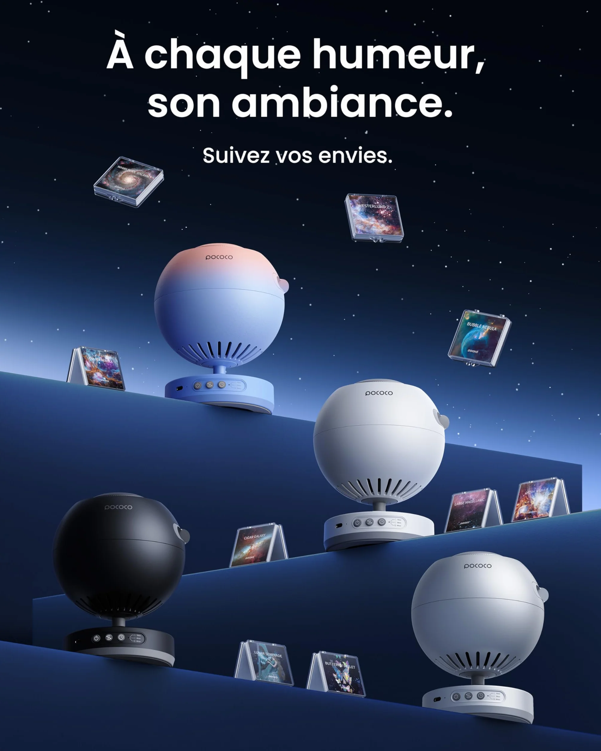 POCOCO Projecteur ciel étoile galaxie planétarium avec 2 disques pour chambre décoration sommeil relaxation