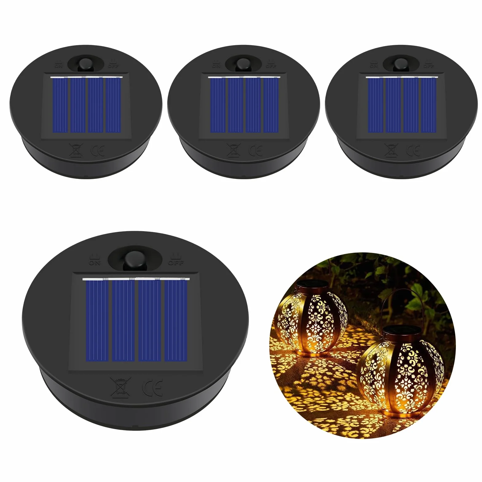 Lampes de Rechange Solaires 4 Pièces Couvercles LED pour Lanternes Jardin 7cm