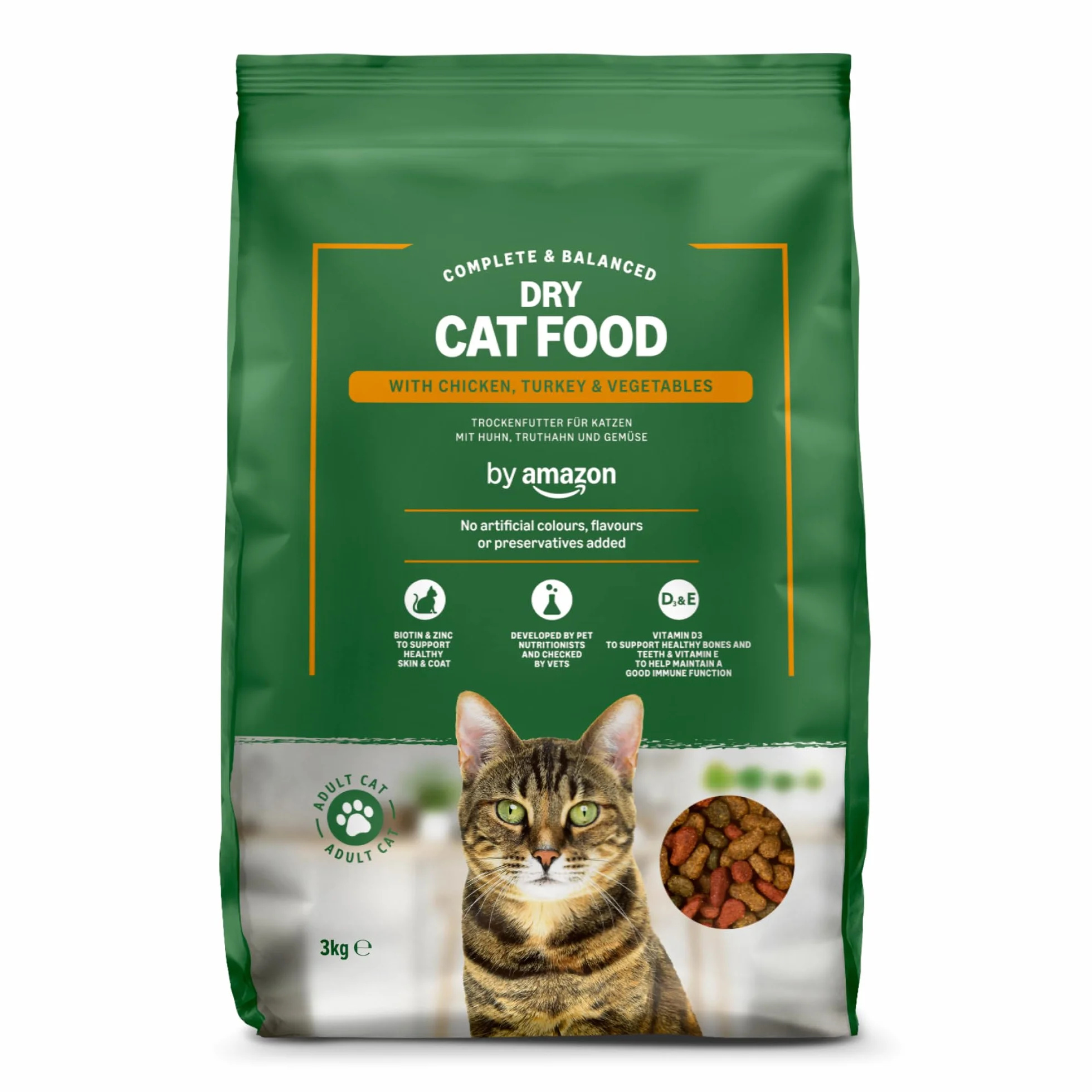Croquettes complètes pour chats adultes au poulet, dinde et légumes, 3kg