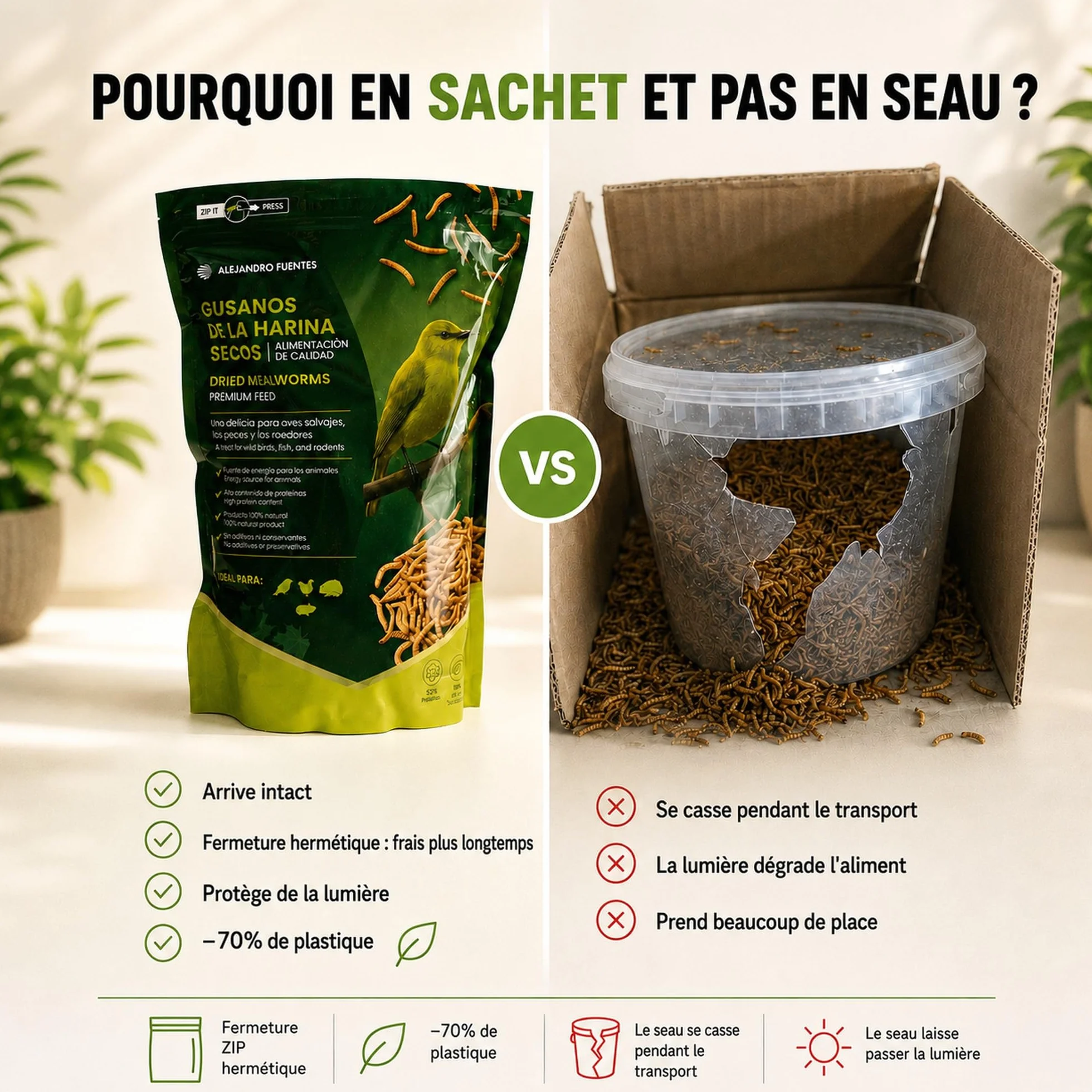 AF® vers de Farine Séchés Premium 300g 52% Protéines Snack Naturel pour Hérisson Reptiles et Rongeurs