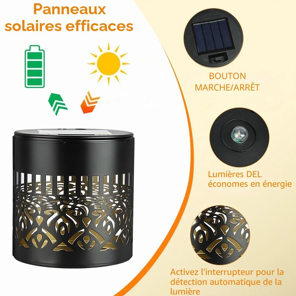 Lanterne Solaire Exterieur Jardin 2PCS Métal IP65 Étanche Décorative Balcon Terrasse Jaune Chaud