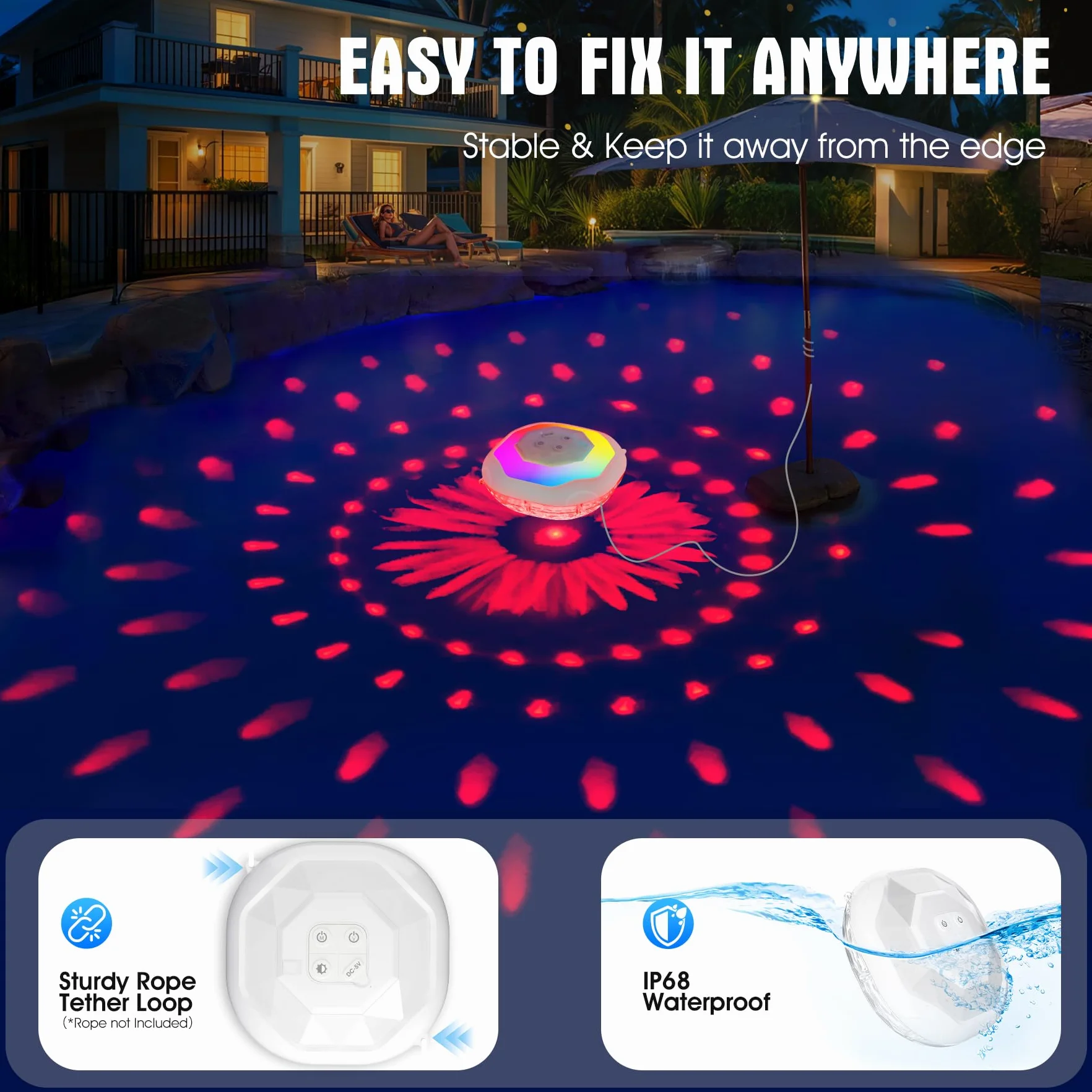DeeprBetter Lampe Piscine Flottante LED IP68 Rechargeable sans Fil avec Télécommande