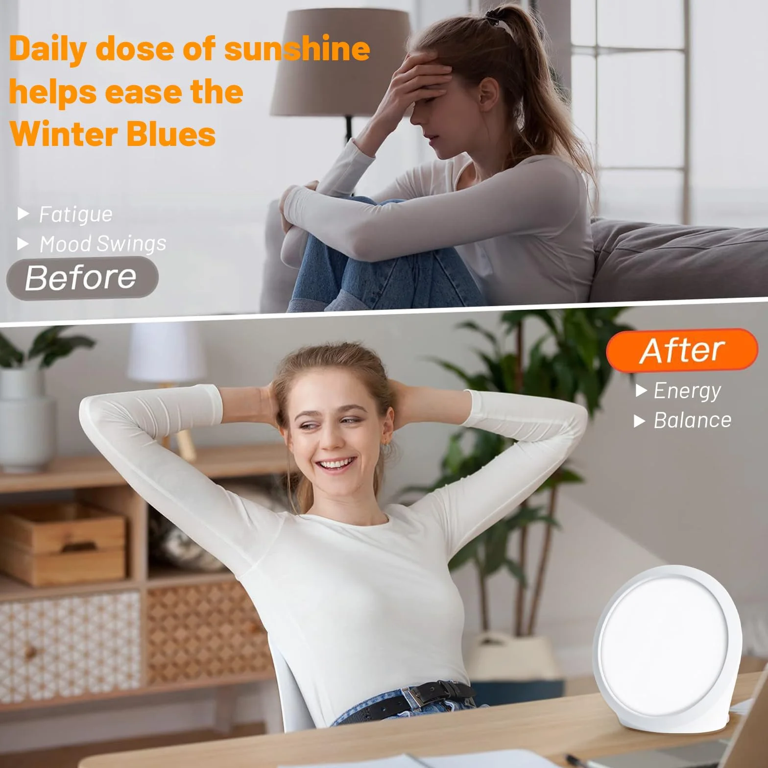 Lampe Luminothérapie 10000 Lux, Lumière du Jour Minuteur, 3 Températures 5 Luminosités, Spectre Complet sans UV