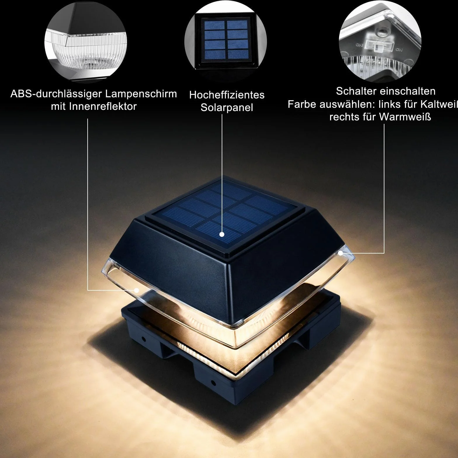 Capuchons solaires LED pour poteaux de clôture 9x9 à 14x14, blanc chaud et froid, IP65