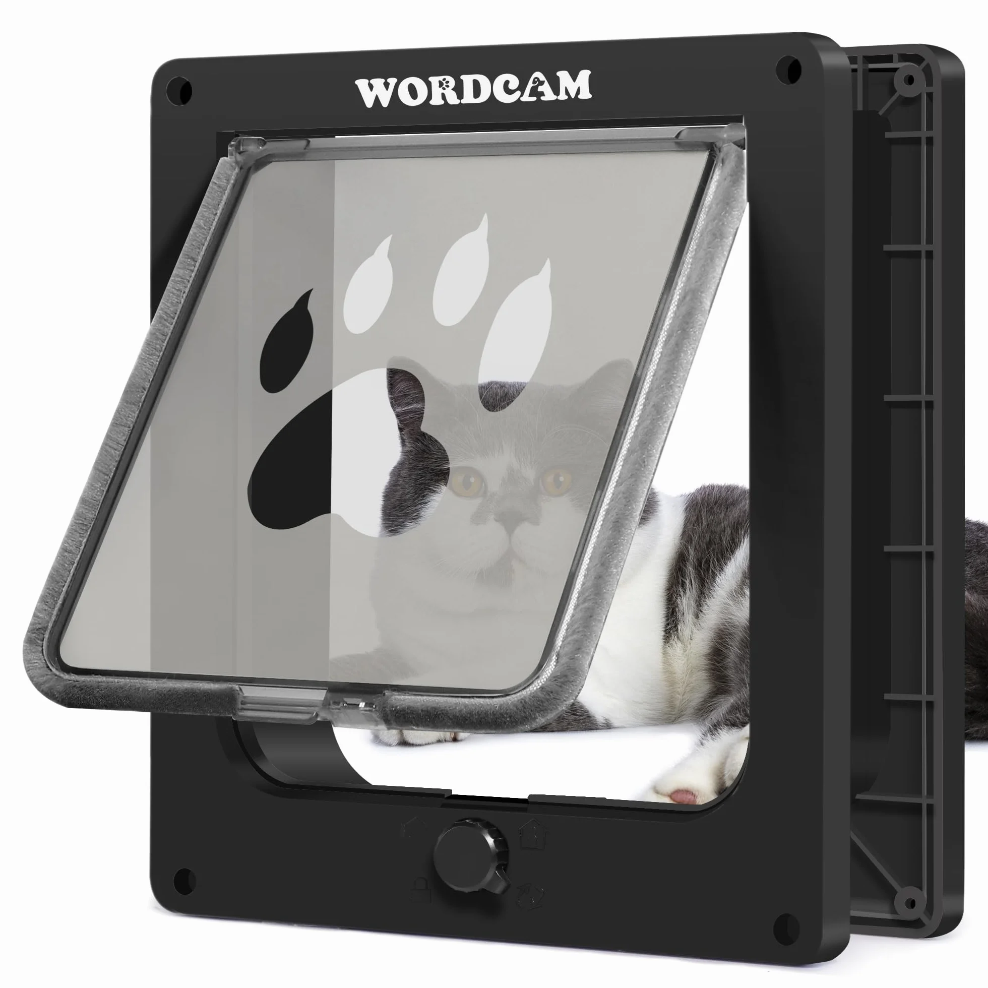 Wordcam porte pour chat XL chatière solide intérieur/extérieur verrouillable 4 voies