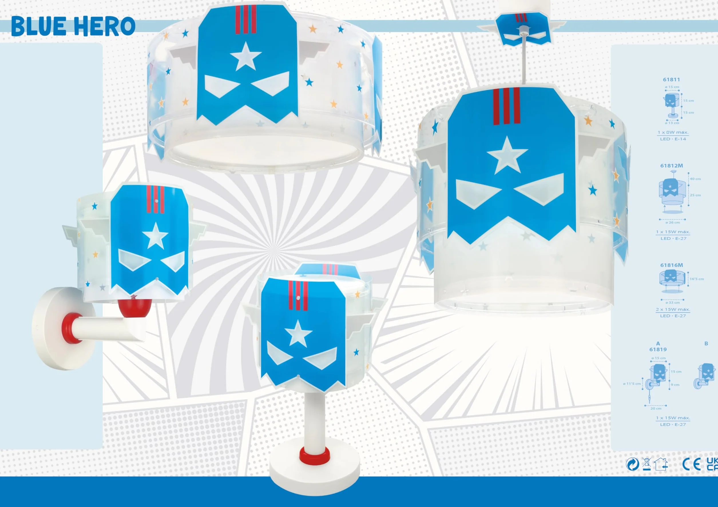 Dalber Applique Murale Enfant Blue Hero Super-héros