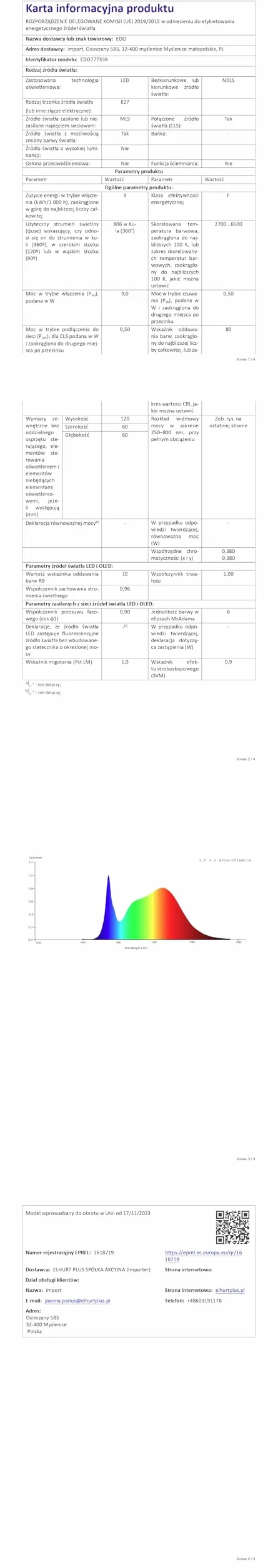 EDO RUVA Ampoule Connectée WiFi E27 9W Dimmable LED Intelligente RGB CCT TUYA Compatible Alexa Google Assistant 2700-6500K 806 Lumen 1 pièce