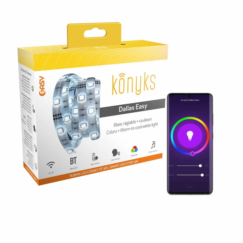 Konyks Dallas Easy Ruban LED connecté Wi-Fi BT 3 mètres compatible Alexa Google Home