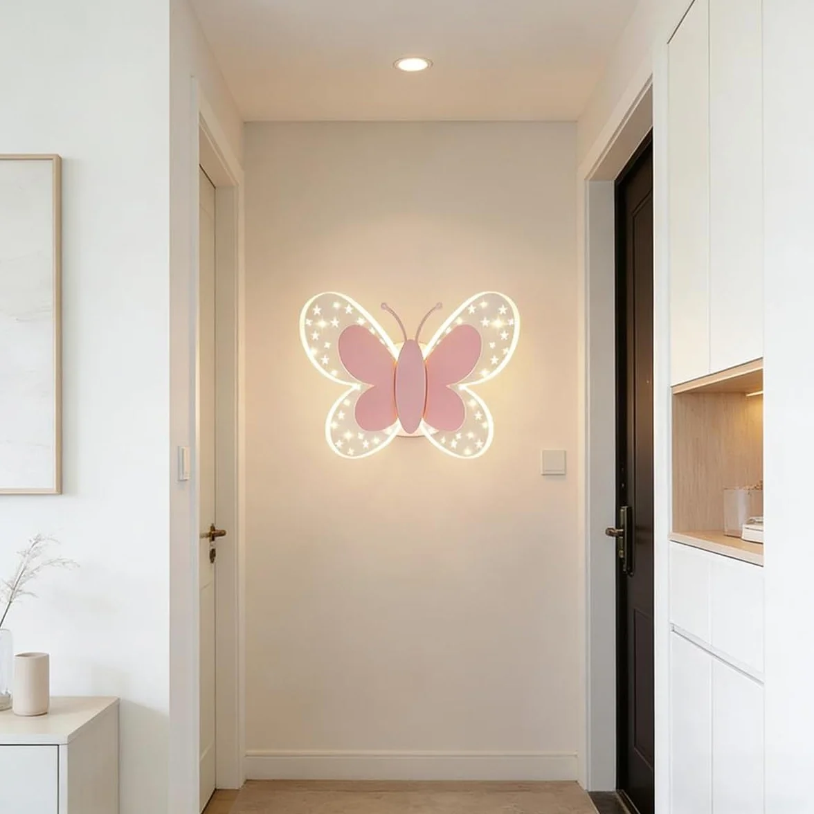 Applique Murale LED 16W Papillon Rose Chambre Enfant