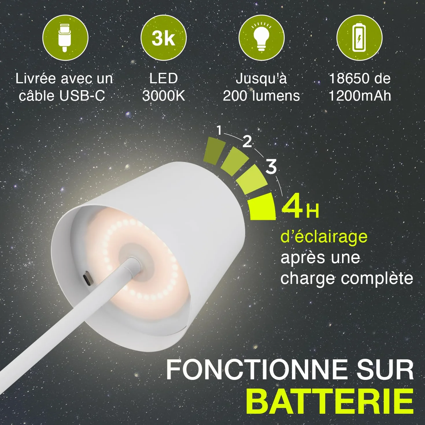 Lot de 4 Lampes de Table Sans Fil Rechargeables LED USB-C Tactile Variateur Lumière Chaude Métal Or - Marque Française
